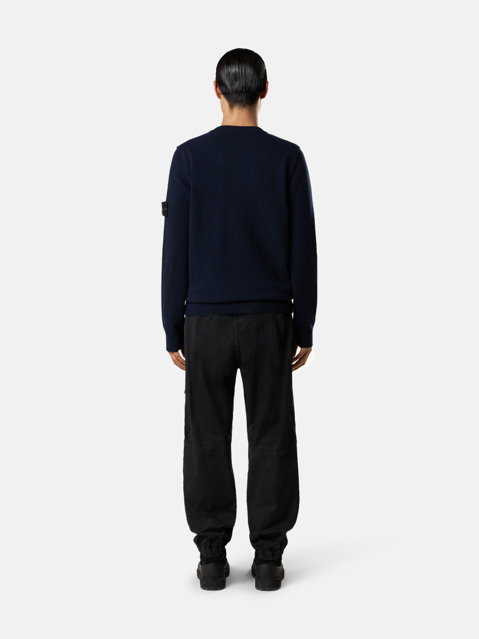 Navy Blue V-Neck Sweater with Stitch Details 5100033 LAMBSWOOL 