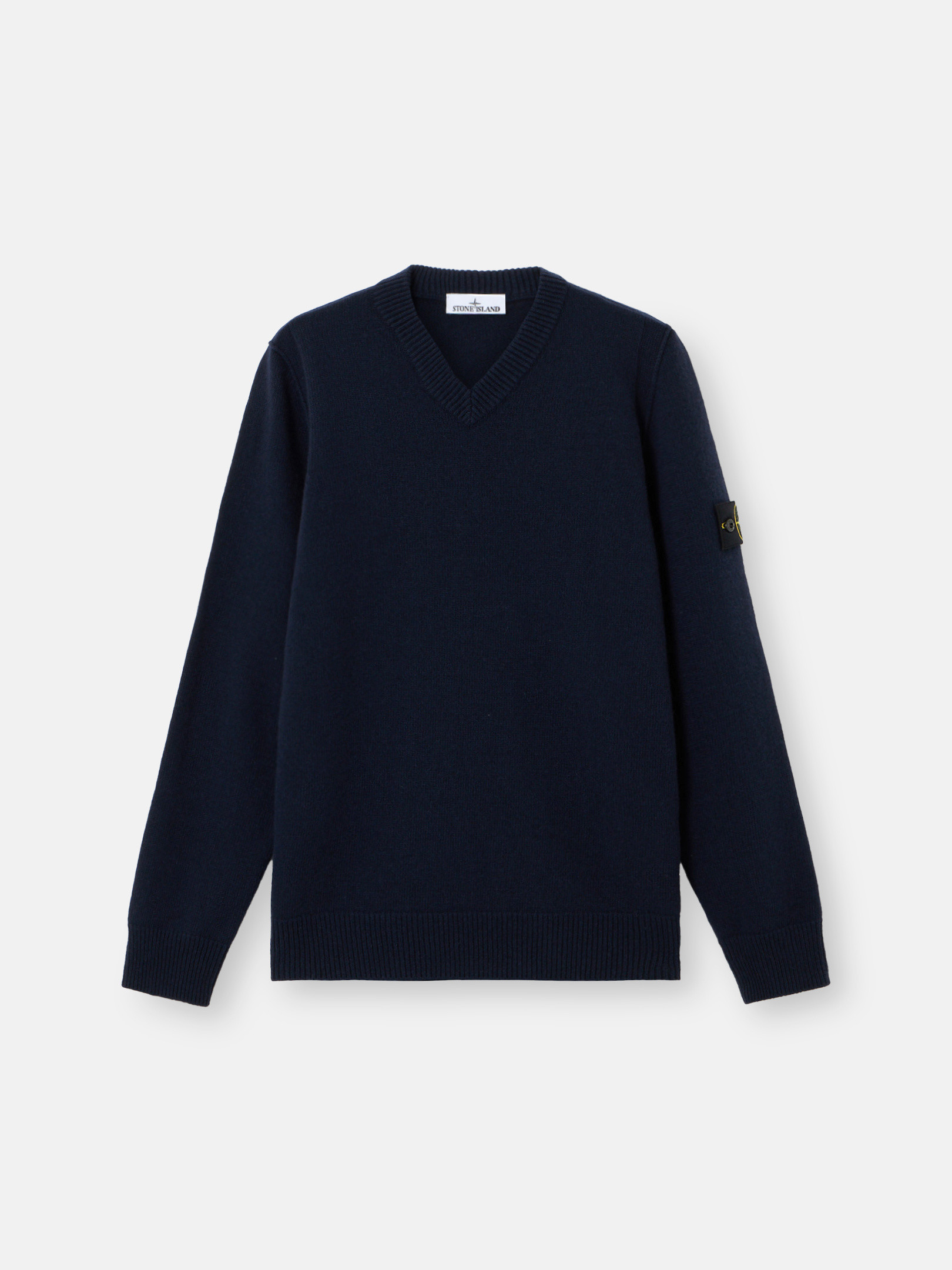 Navy Blue V-Neck Sweater with Stitch Details 5100033 LAMBSWOOL