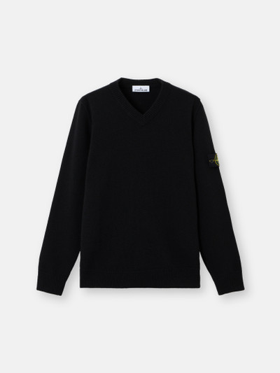 Black V-Neck Sweater with Stitch Details 5100033 LAMBSWOOL | Stone