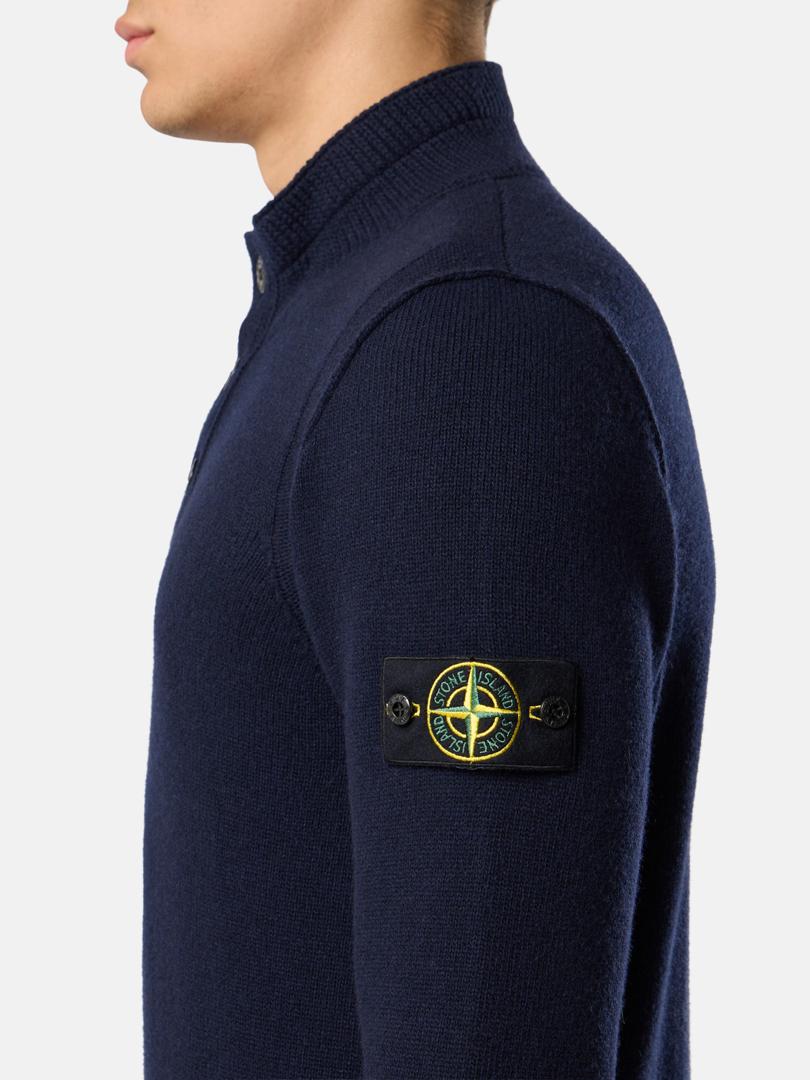 Navy Blue Half-zipper sweater with felt trims 5100040 LAMBSWOOL