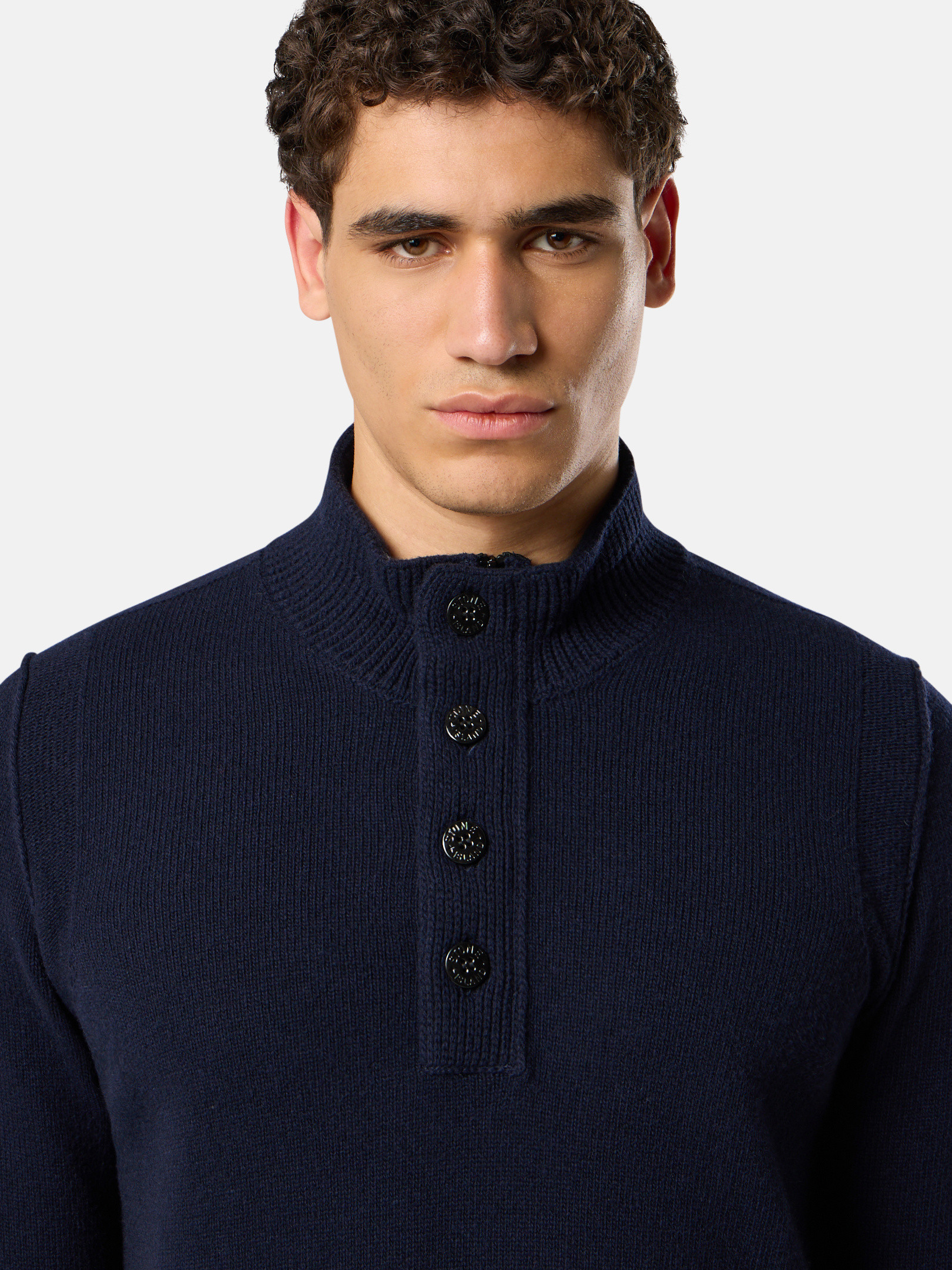 Navy Blue Half-zipper sweater with felt trims 5100040 LAMBSWOOL Navy Blue Half-zipper sweater with felt trims 5100040 LAMBSWOOL