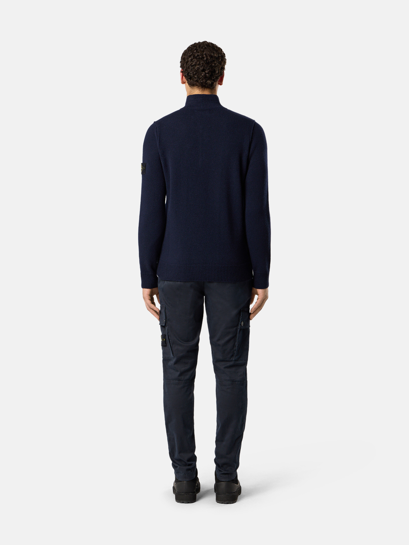 Navy Blue Half-zipper sweater with felt trims 5100040 LAMBSWOOL