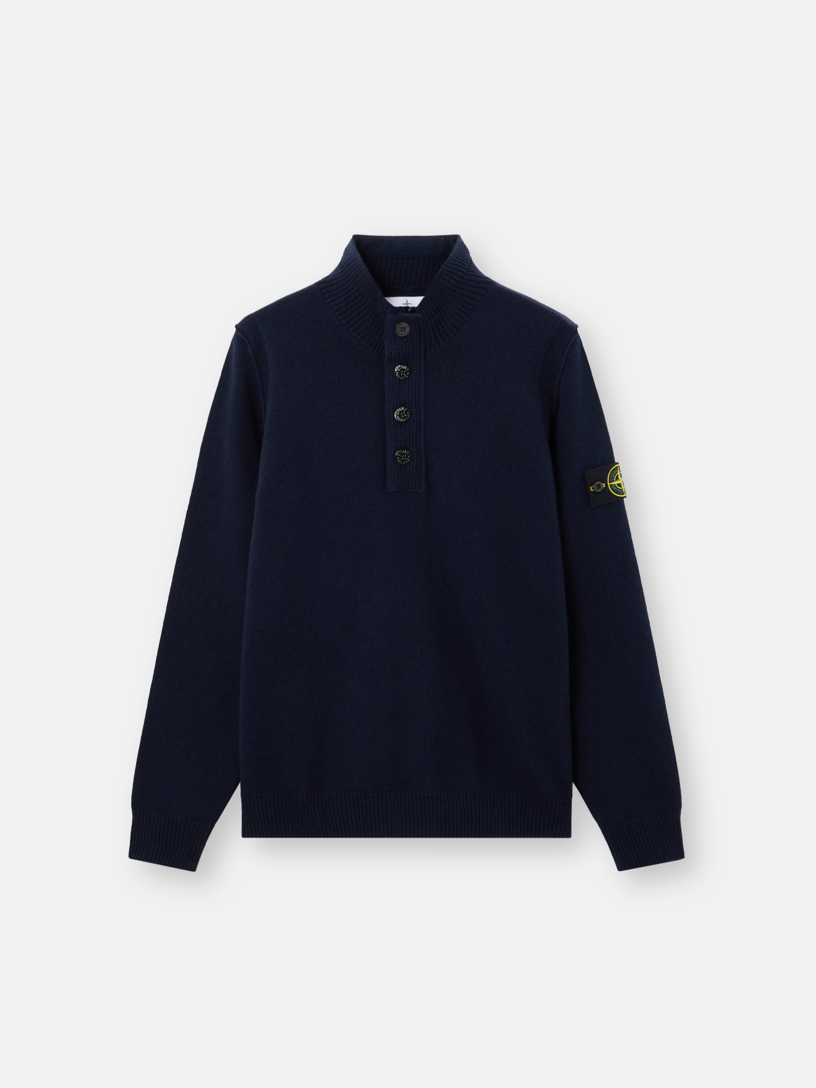 STONE ★正規品☆ネイビー☆ジップアップセーター☆M Navy Blue Half-zipper sweater with felt trims 5100040 LAMBSWOOL