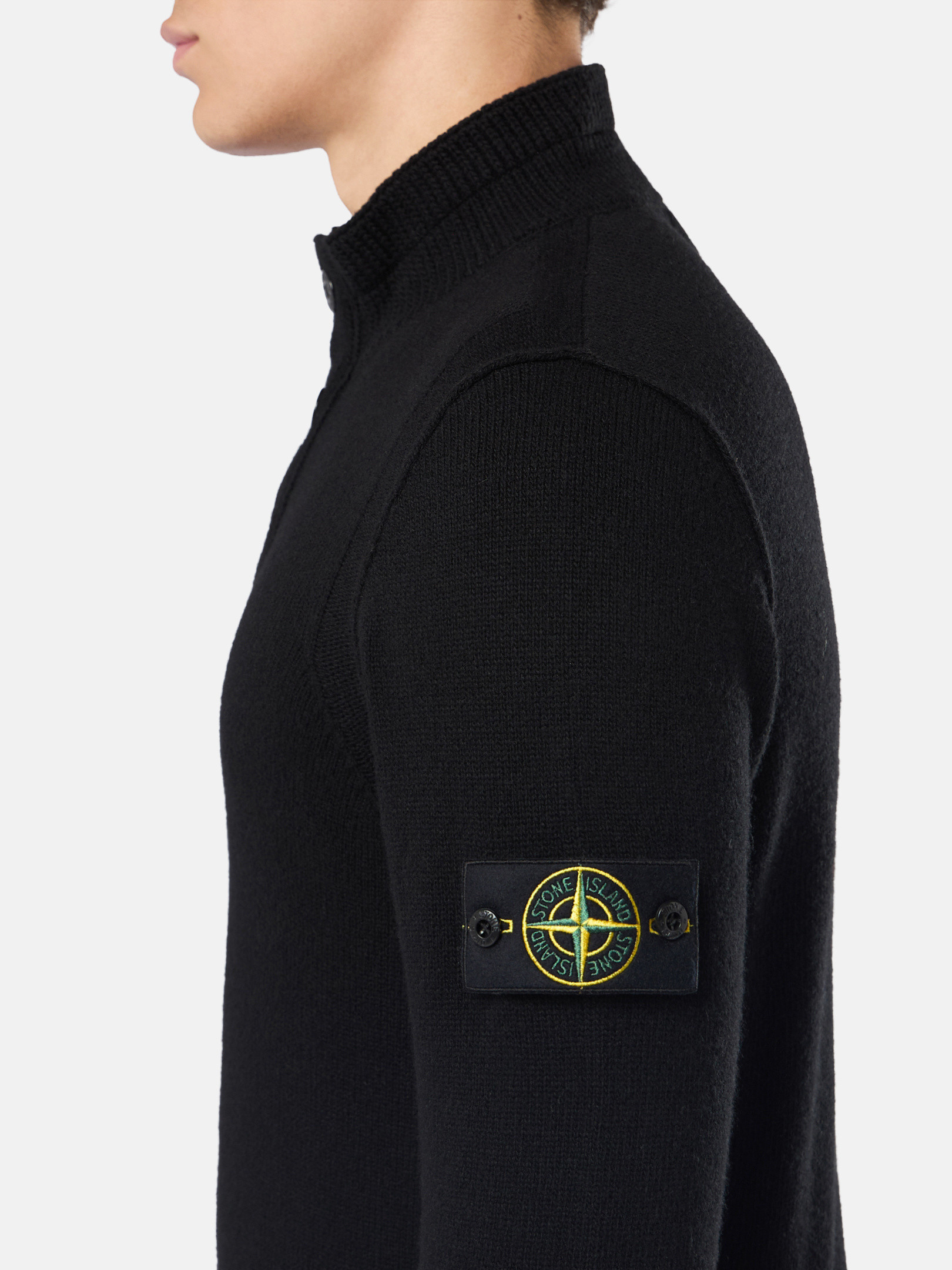 Black Half-zipper sweater with felt trims 5100040 LAMBSWOOL