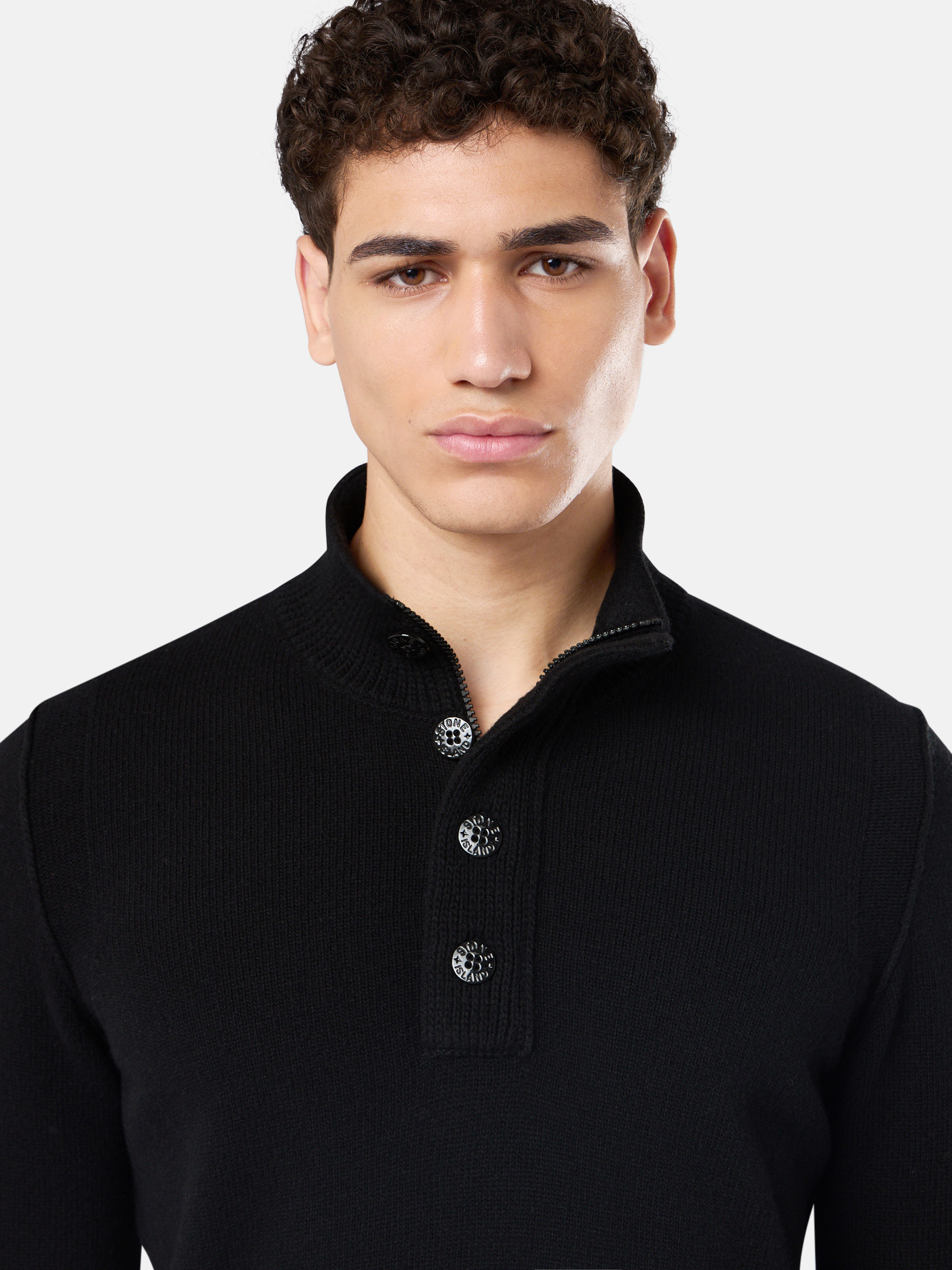 Black Half-zipper sweater with felt trims 5100040 LAMBSWOOL