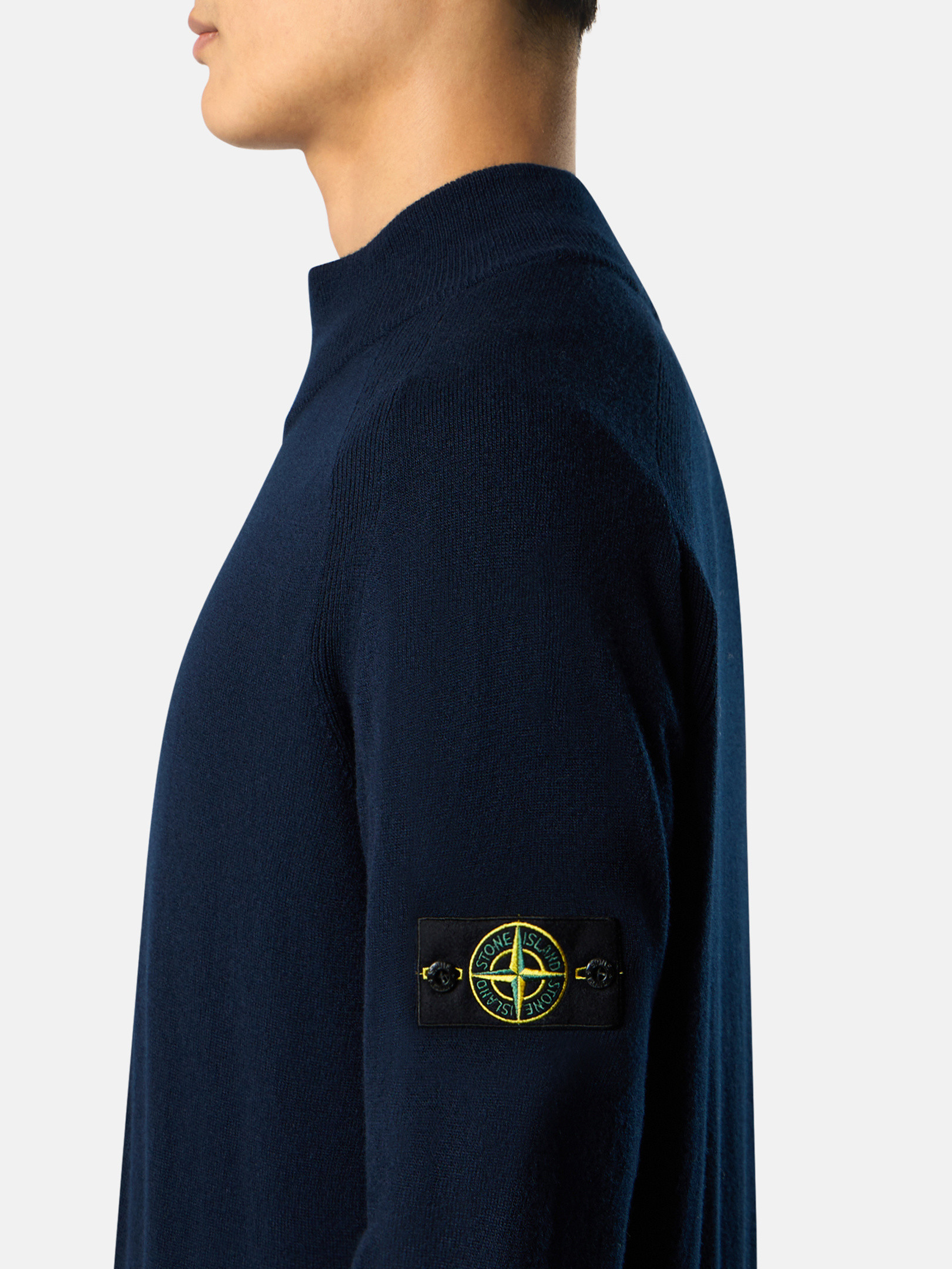 Navy Blue Zipper-up sweater with raglan sleeves and ribbed trims