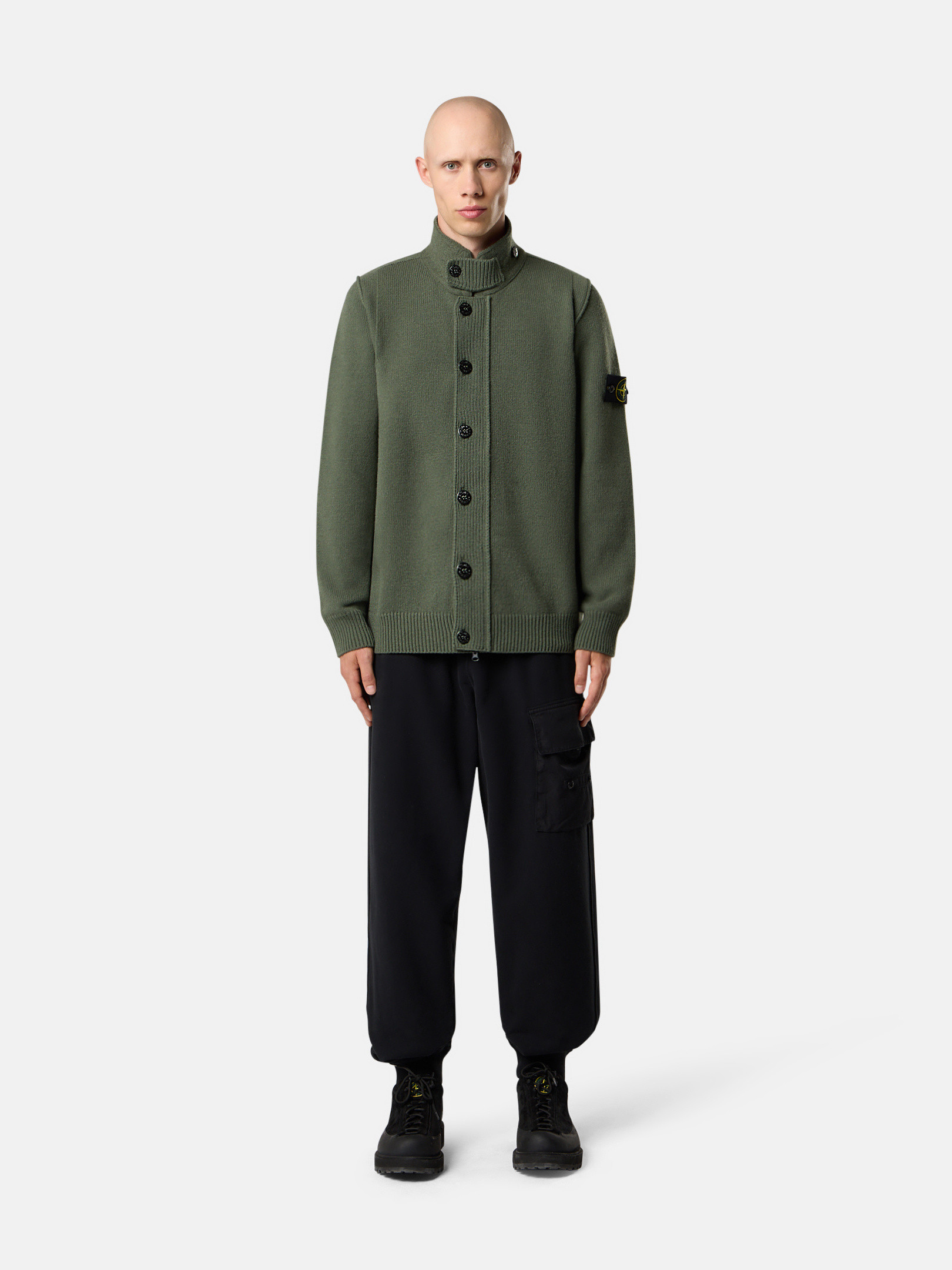 5100047 LAMBSWOOL ボタン付きジャンパー フェルトトリム ミリタリーグリーン ボタン付きジャンパー フェルトトリム