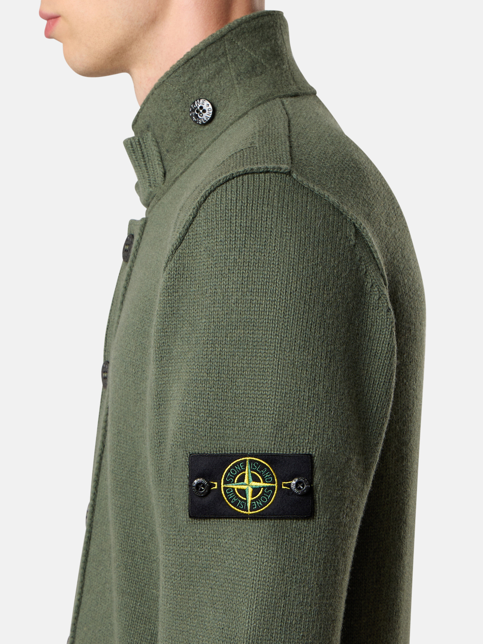 ミリタリーグリーン ボタン付きジャンパー フェルトトリム