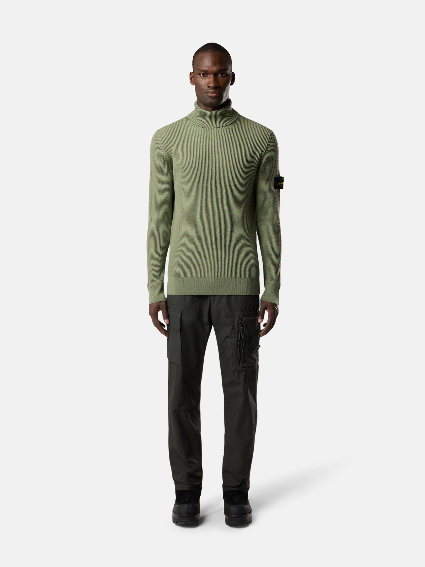 Sage Green Turtleneck sweater with finely ribbed trims 5100052