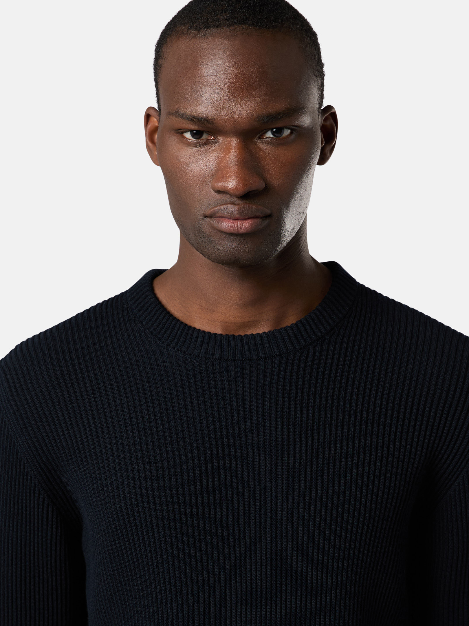 STONE  COMBO KNIT SWEATER Sサイズ Navy Blue Crewneck sweater with ribbed trims 5100053 FULL RIB RWS