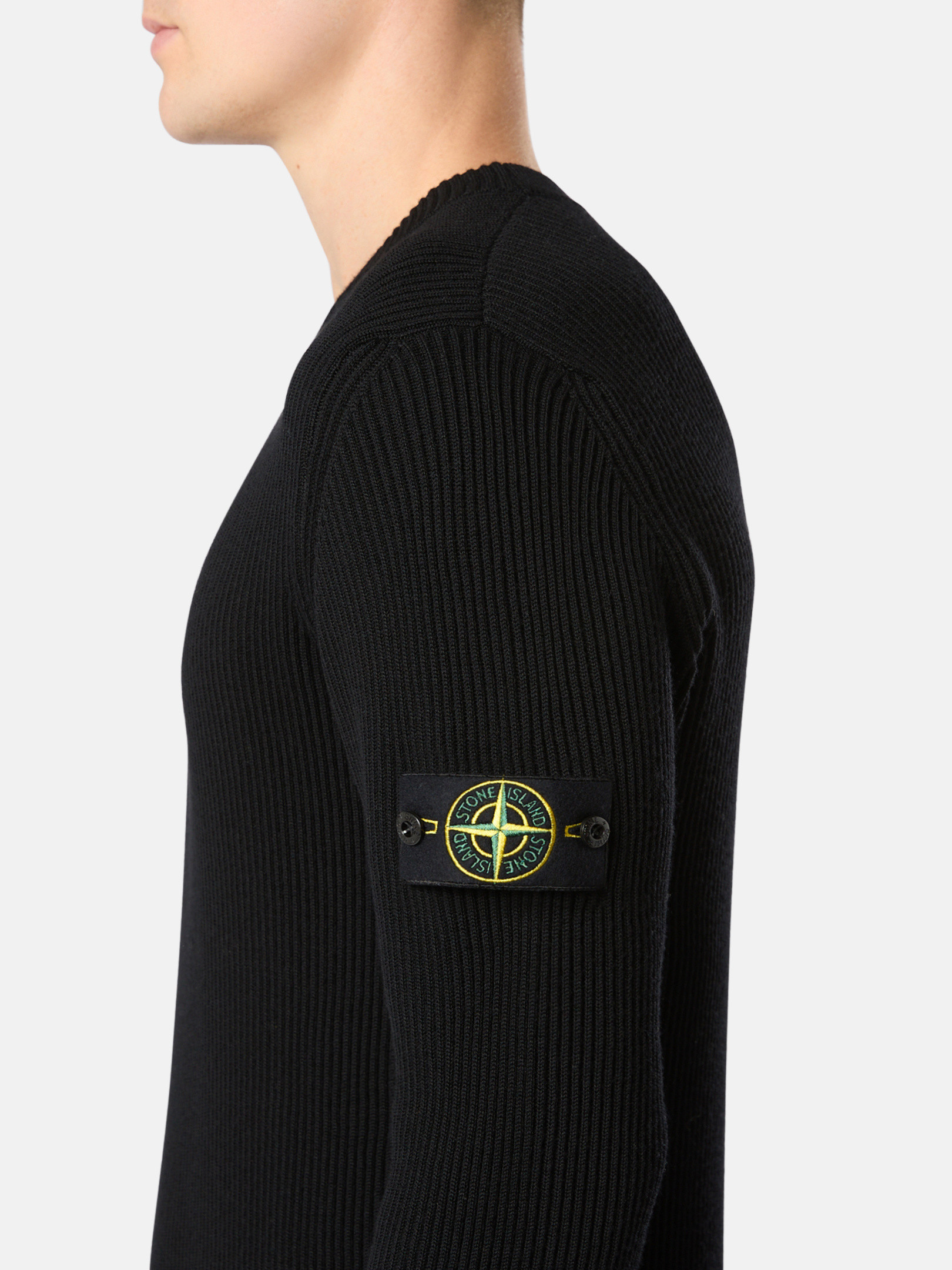 Black Crewneck sweater with ribbed trims 5100053 FULL RIB RWS WOOL