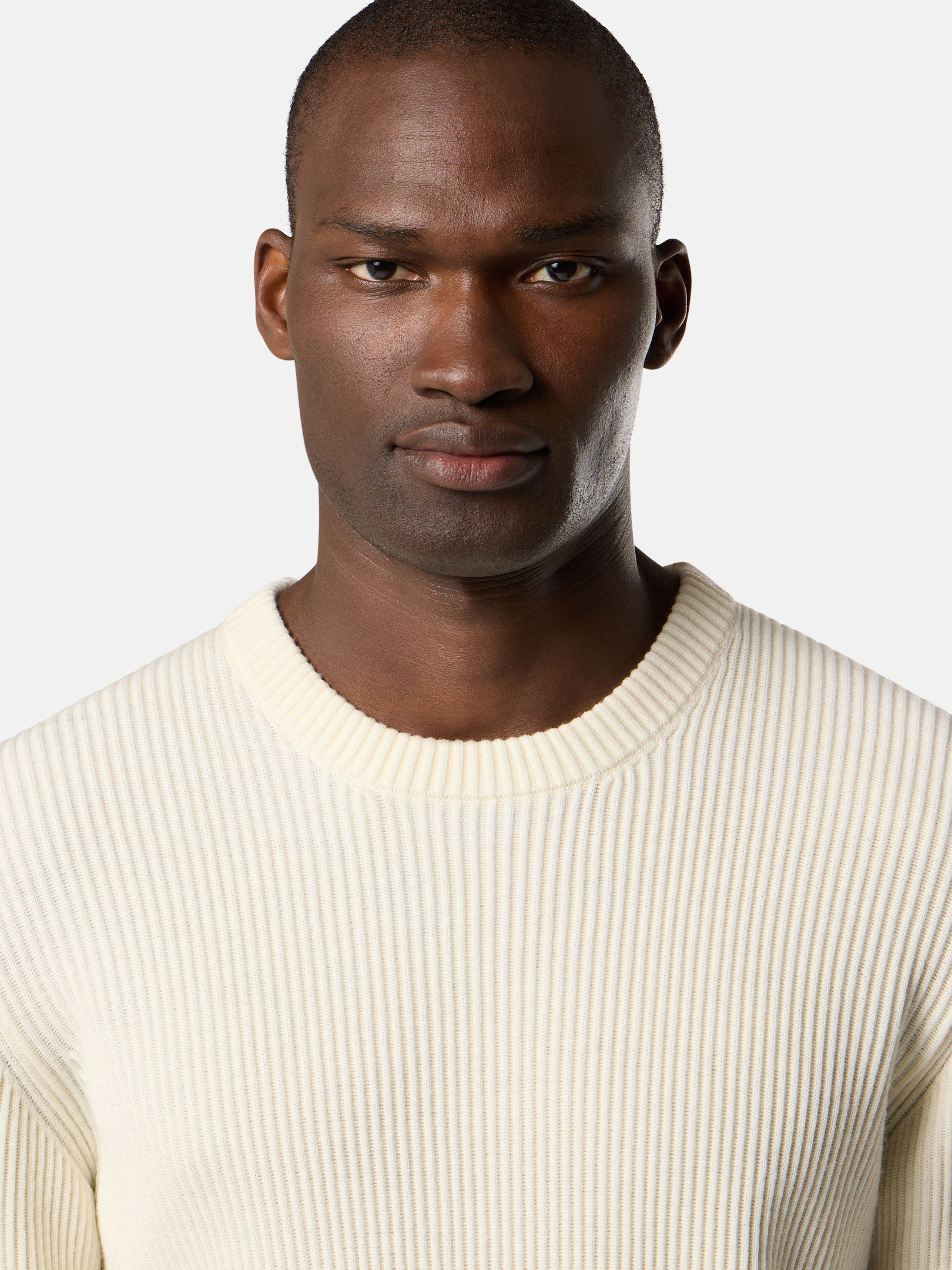 Ivory Crewneck jumper with ribbed trims 5100053 FULL RIB RWS WOOL