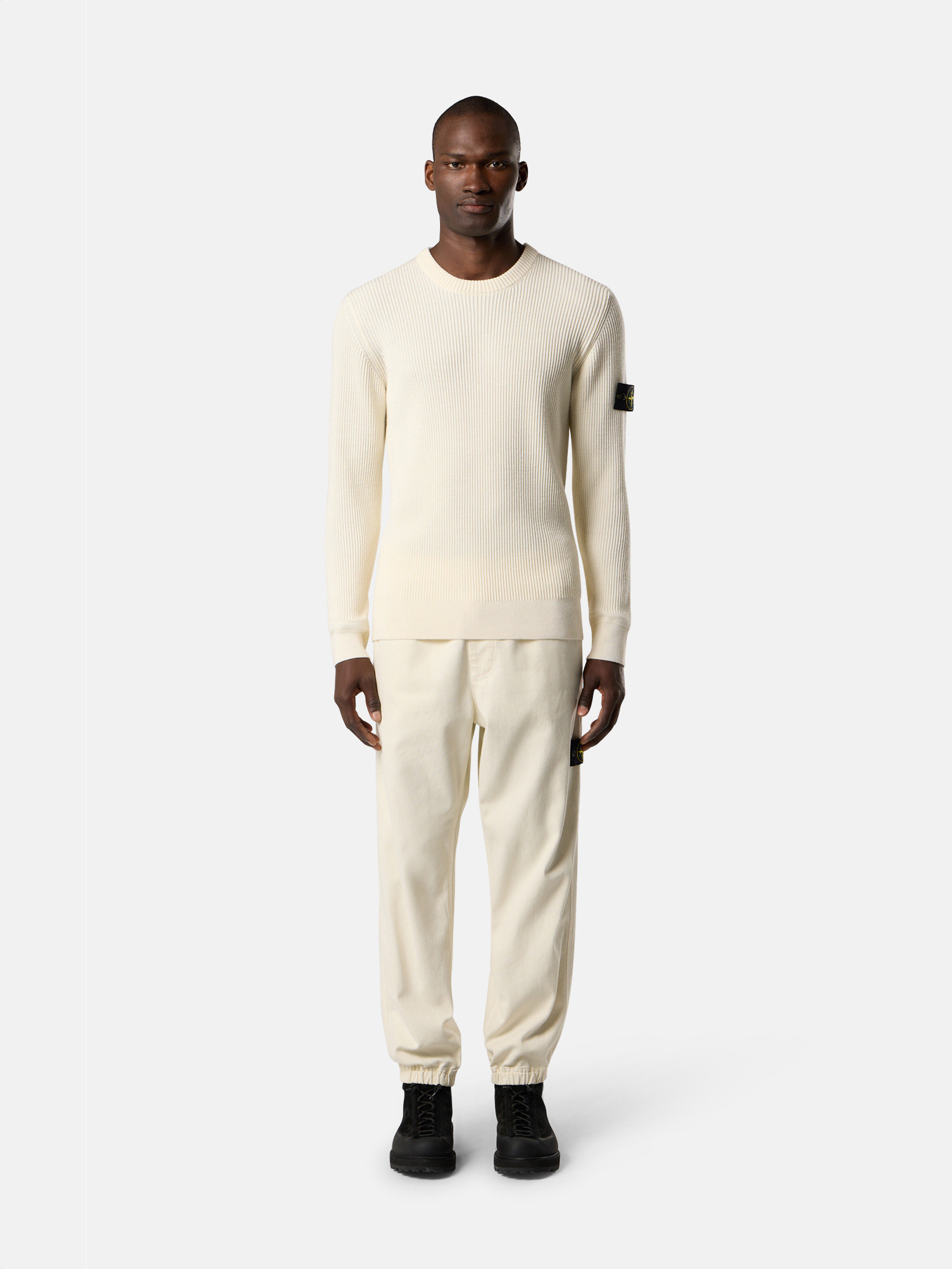 Ivory Crewneck jumper with ribbed trims 5100053 FULL RIB RWS WOOL