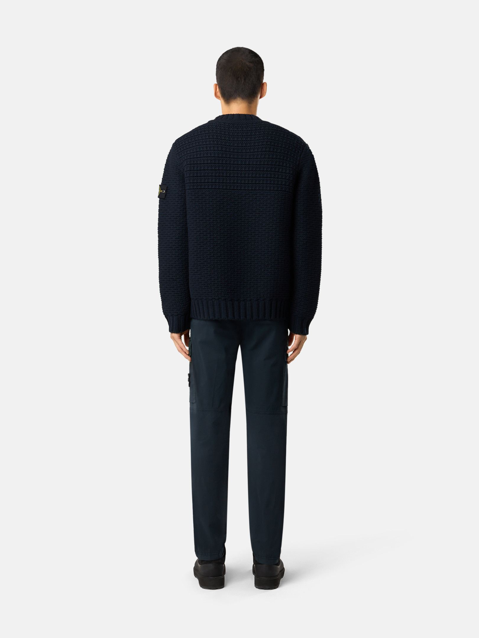 Navy Blue Mock neck sweater with wide ribbed trims 5100054 PURE