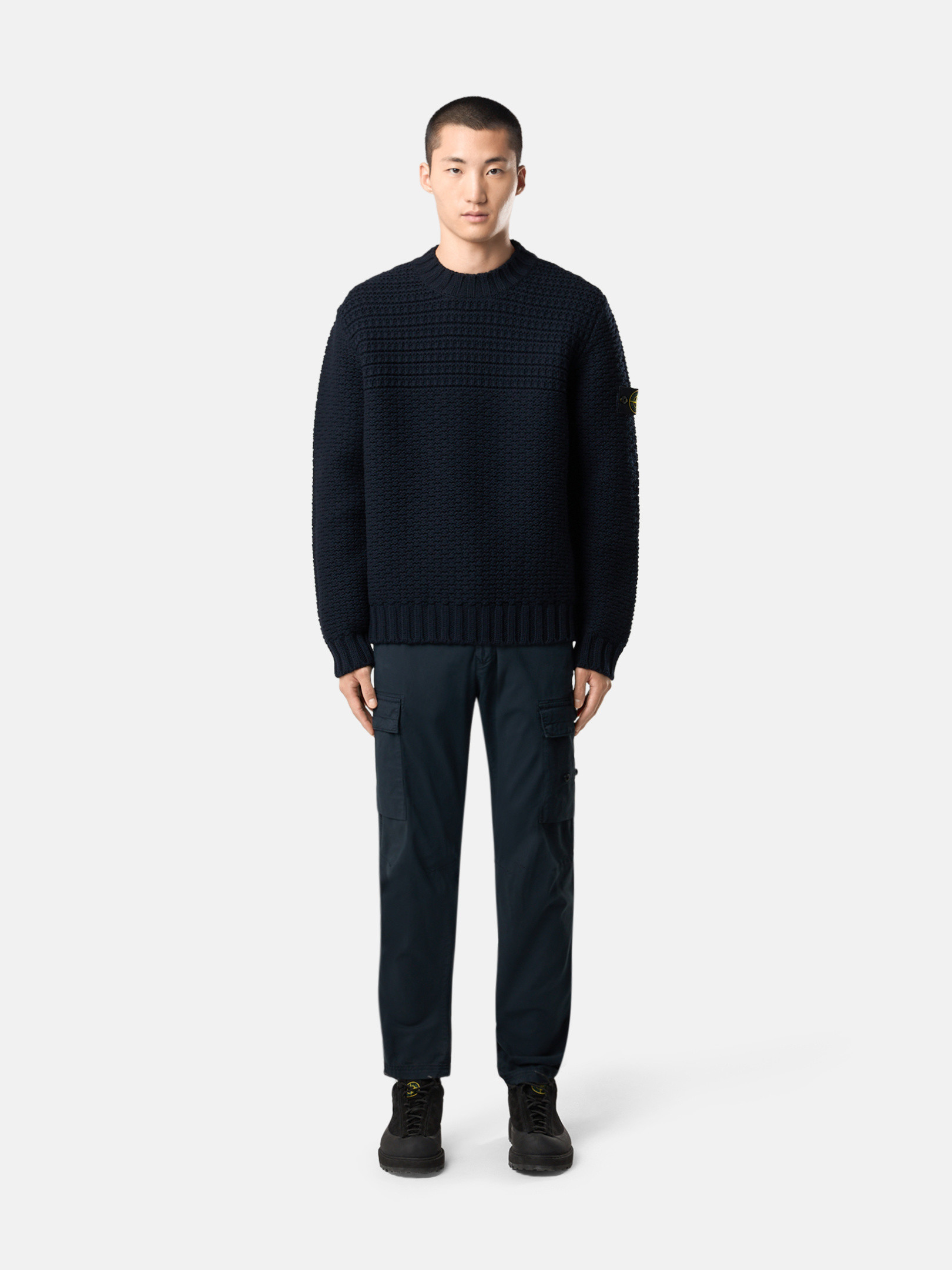 Crewneck stone  navy (ぽんのために) STONE ISLAND 5100053 SOFT ORGANIC COTTON CREWNECK KNIT BLACK