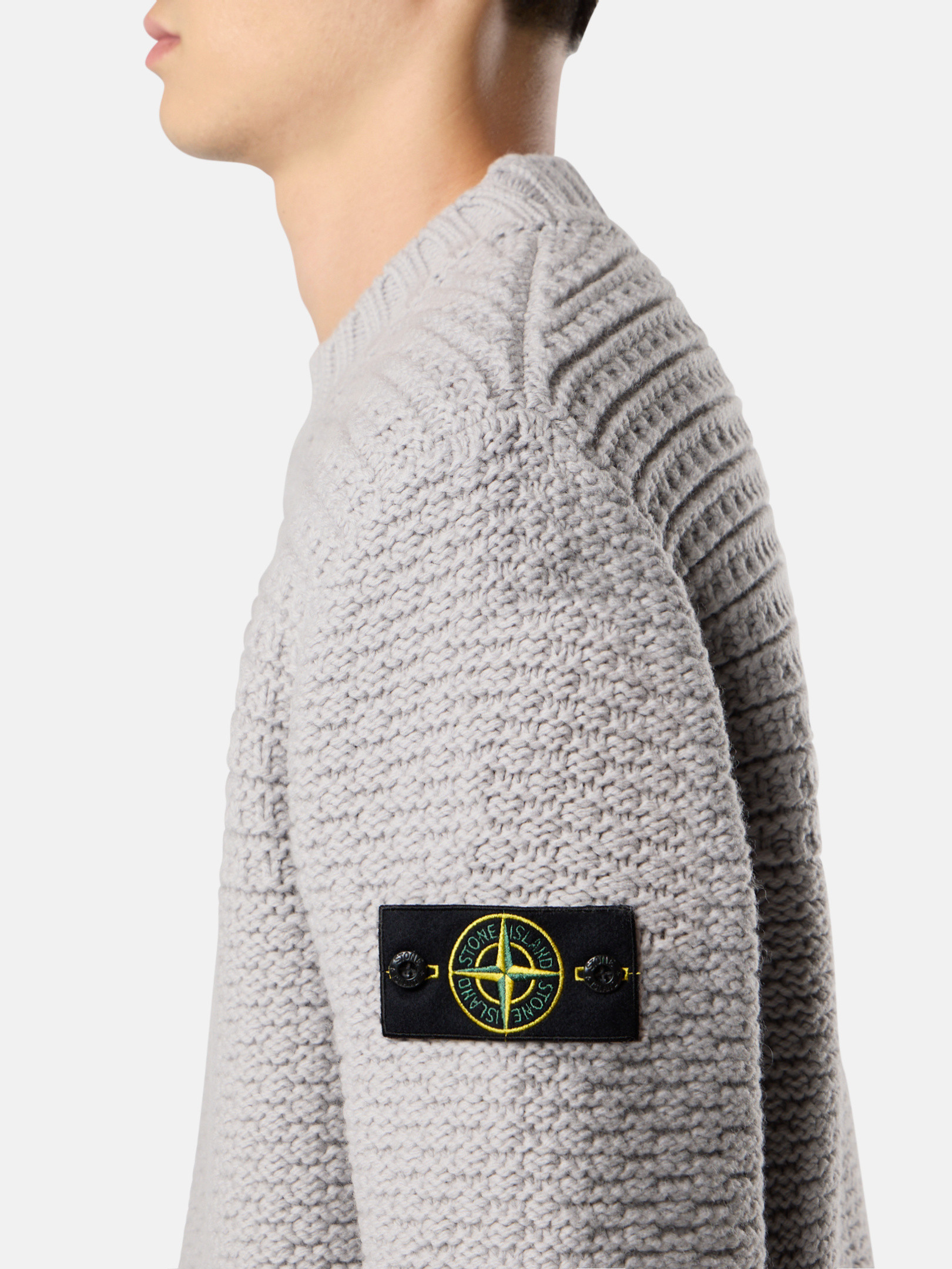 Pearl Grey Mock neck sweater with wide ribbed trims 5100054 PURE