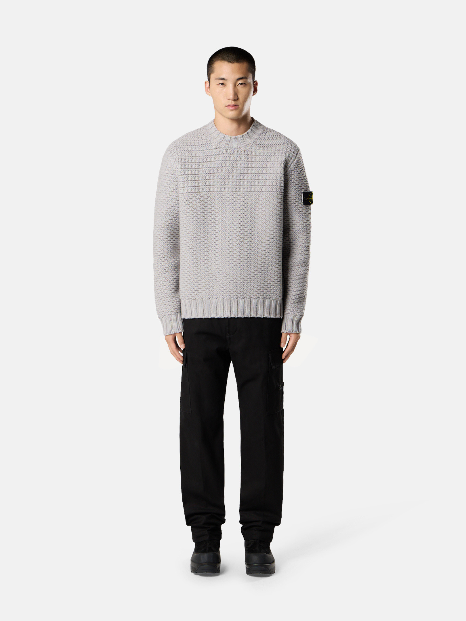 Pearl Grey Mock neck jumper with wide ribbed trims 5100054 PURE