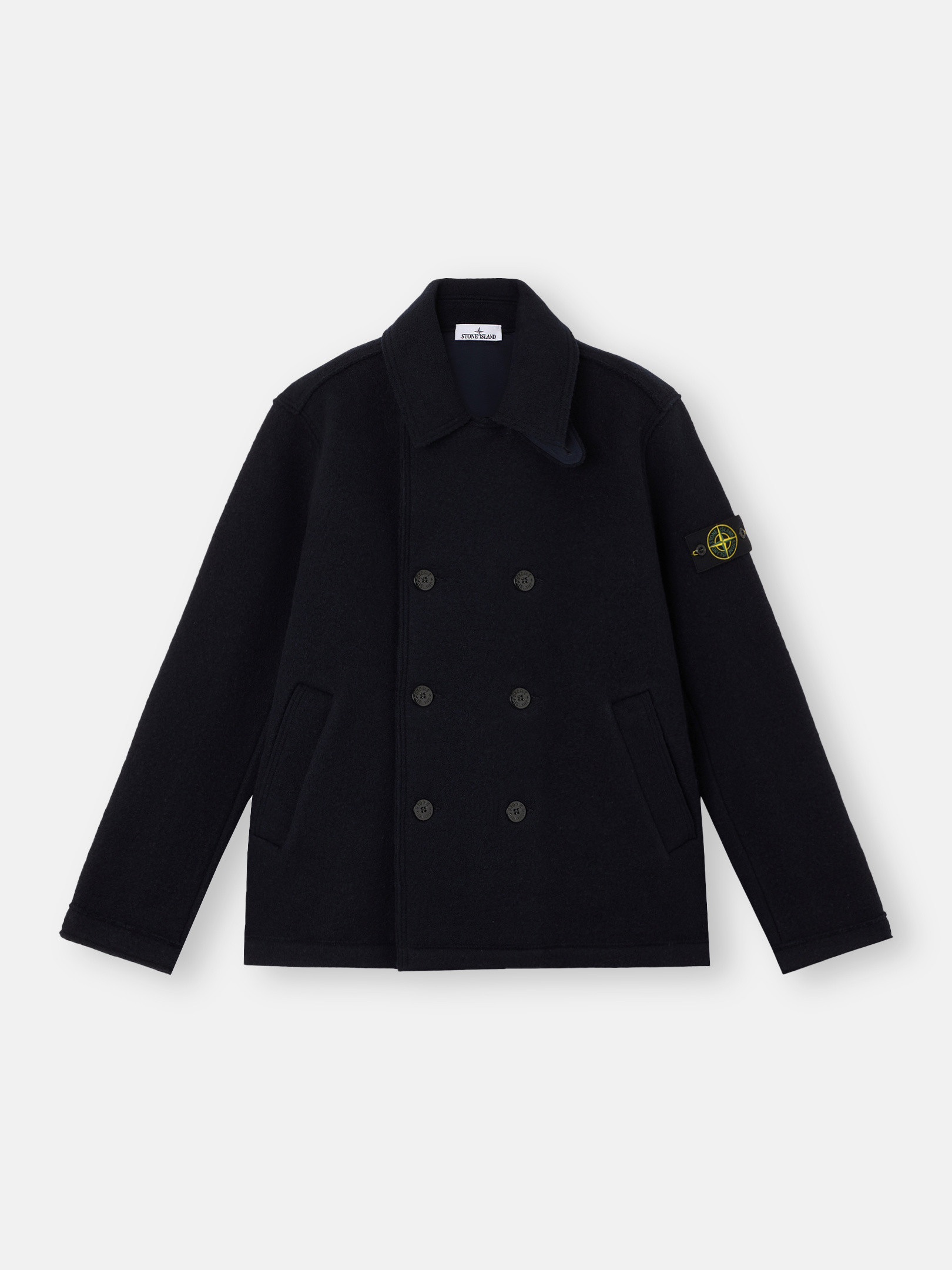 Stone Island Double-breasted Rws Wool Felt Pea Jacket In Blue