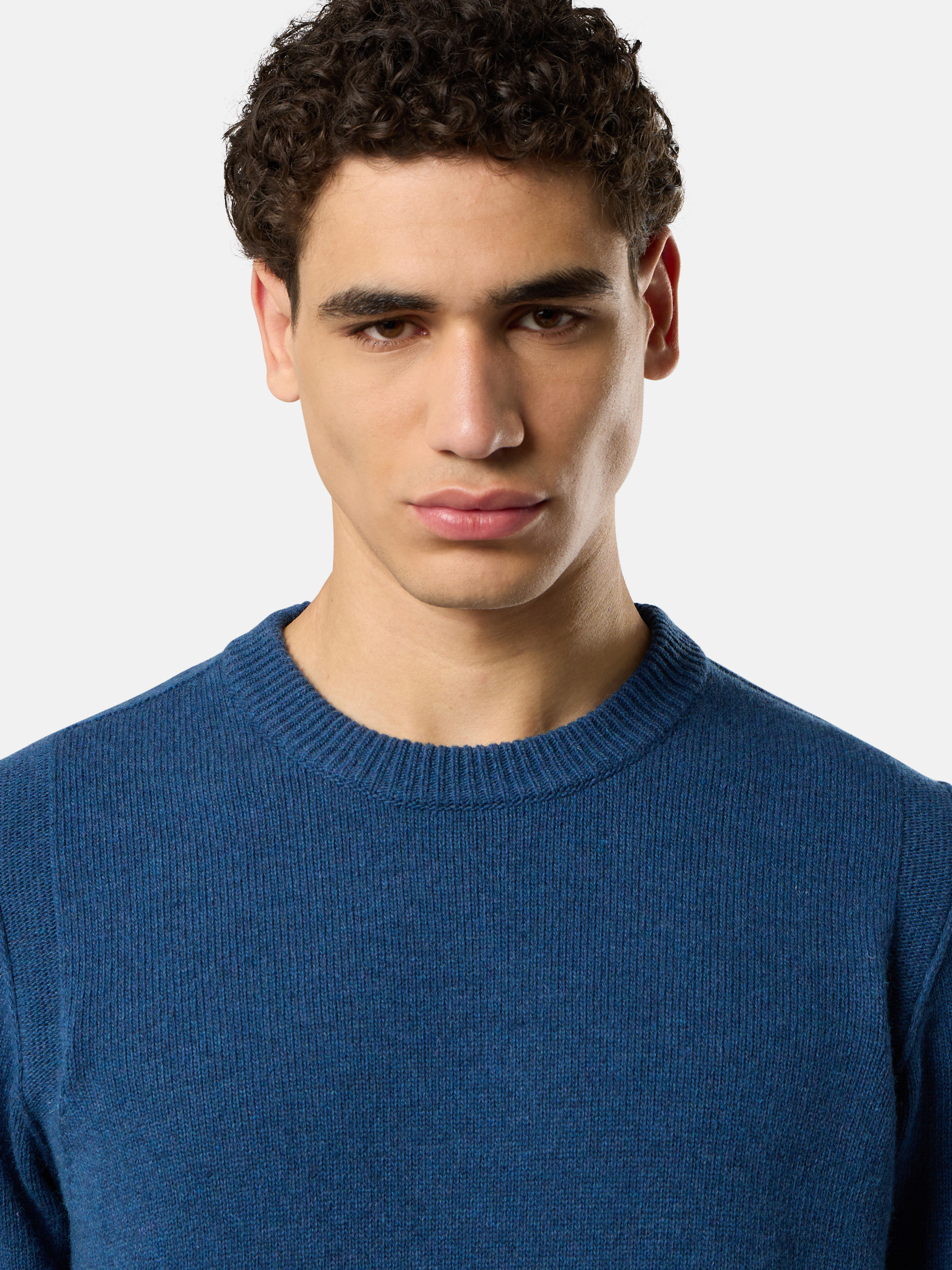 Steel Blue Crewneck sweater with reverse stitch details 5100072
