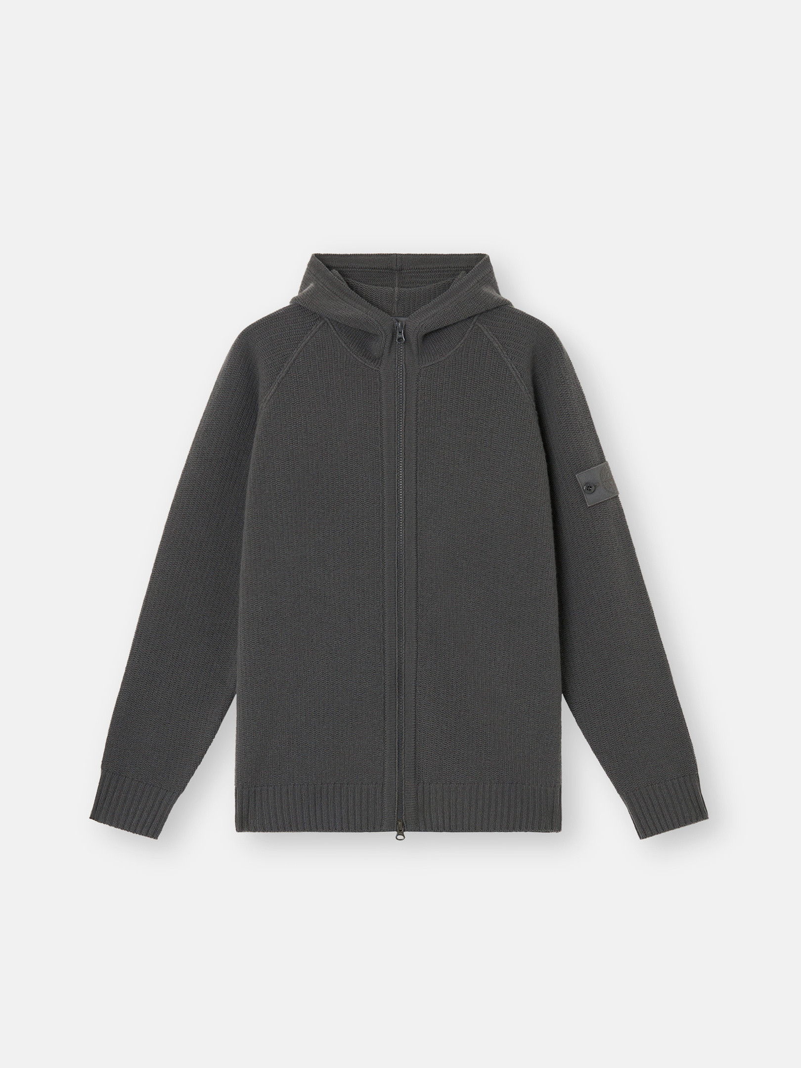 Dark Grey Hooded zip-up jumper with raglan sleeves and ribbed