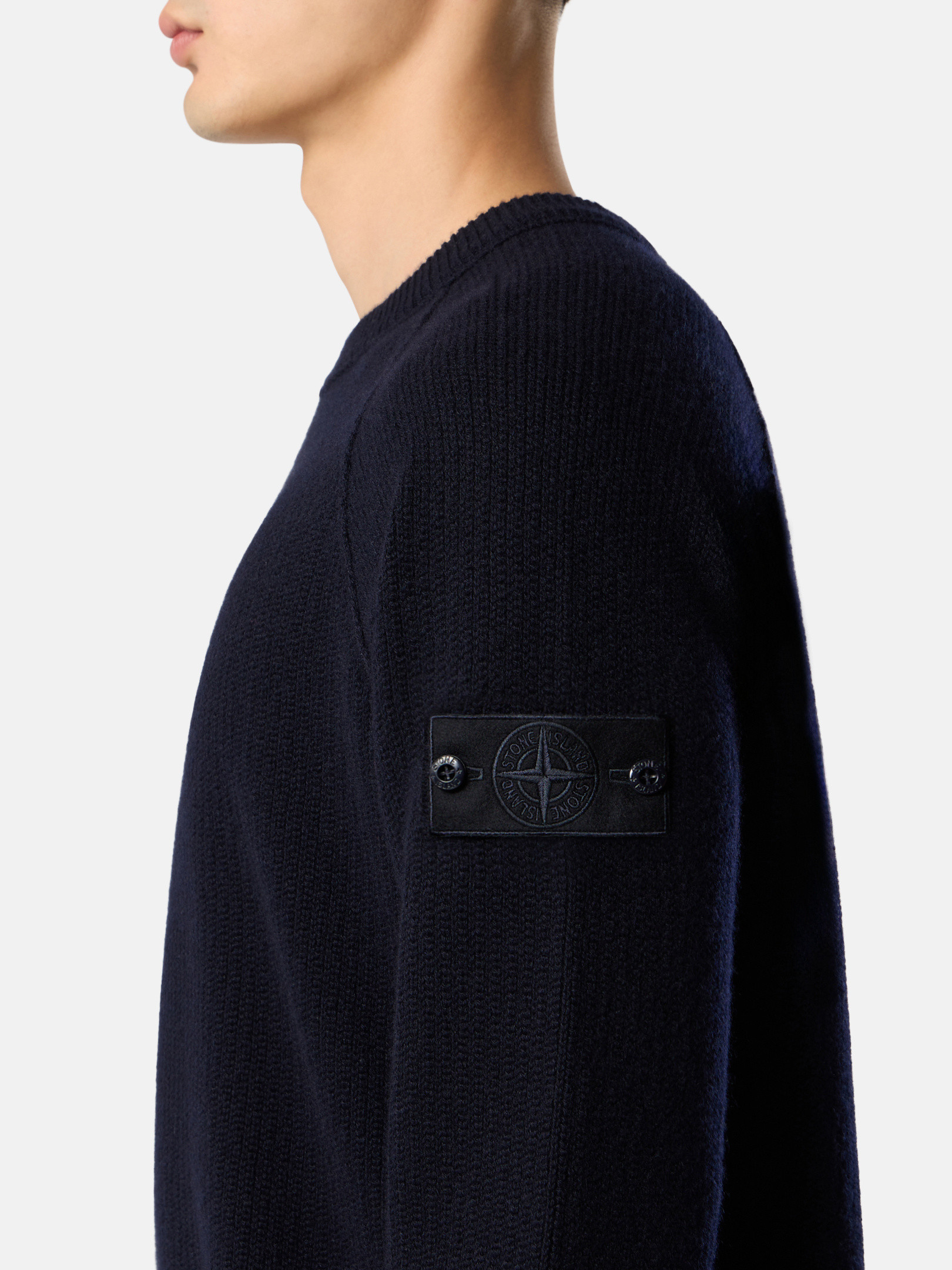 Navy Blue Crewneck sweater with raglan sleeves and ribbed