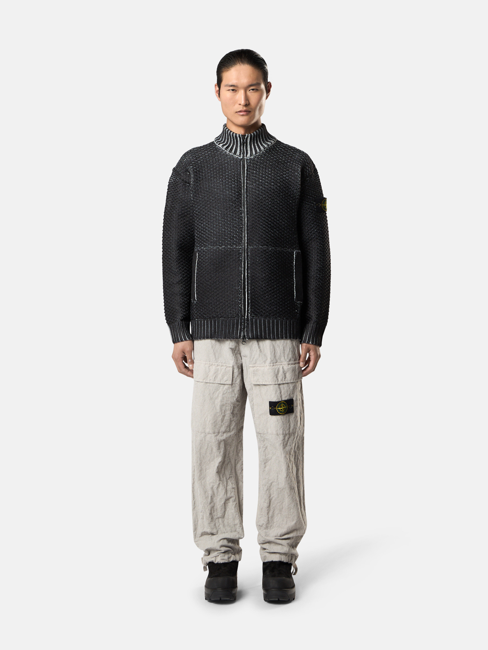 Pearl Grey Zipper-up sweater with sublimatic print 5100081