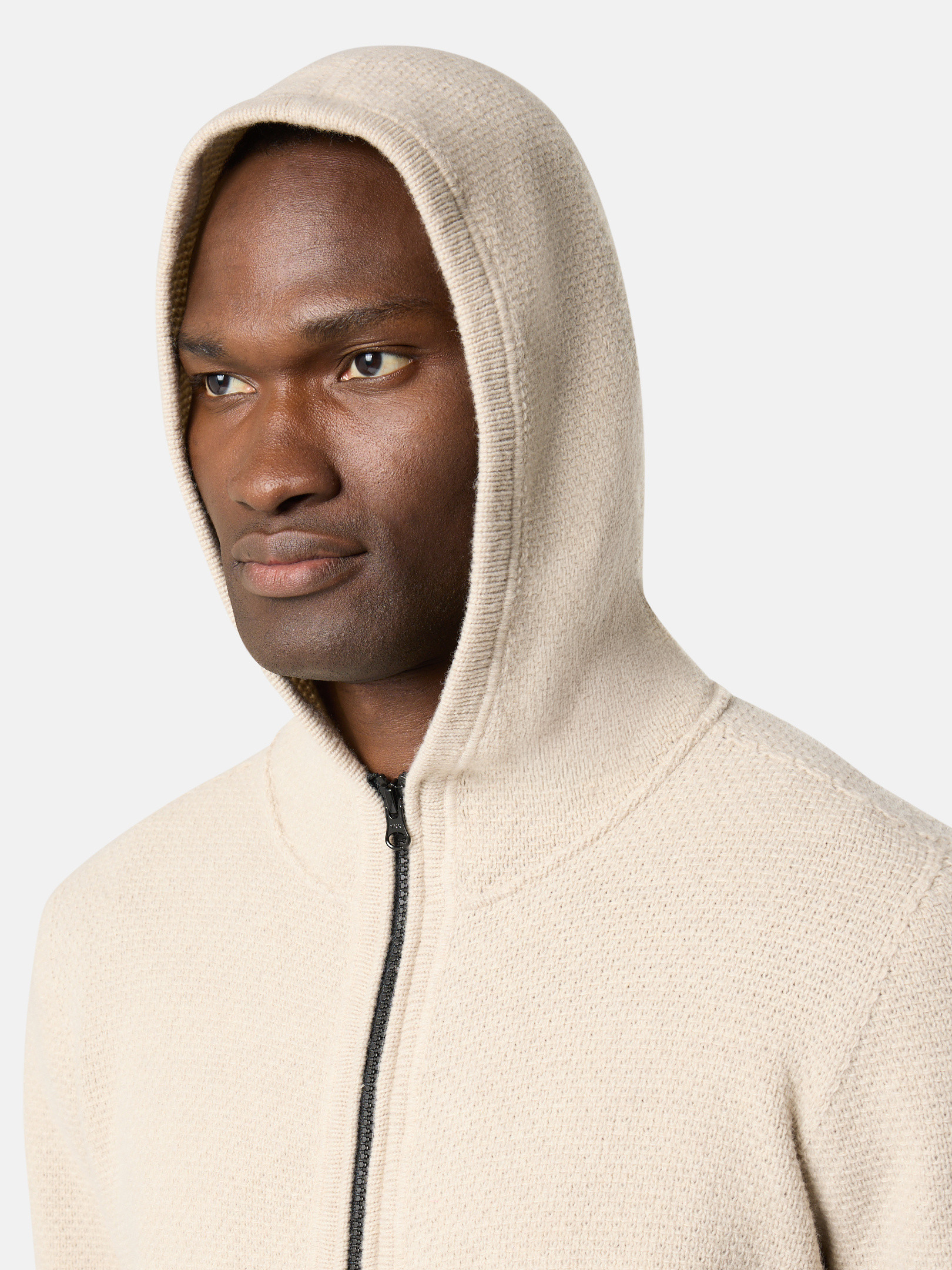 STONE  5100086 ジップアップ ジャンパー リブカフス デザートブラウン 5100086 LAMBSWOOL フード付き ジップアップ