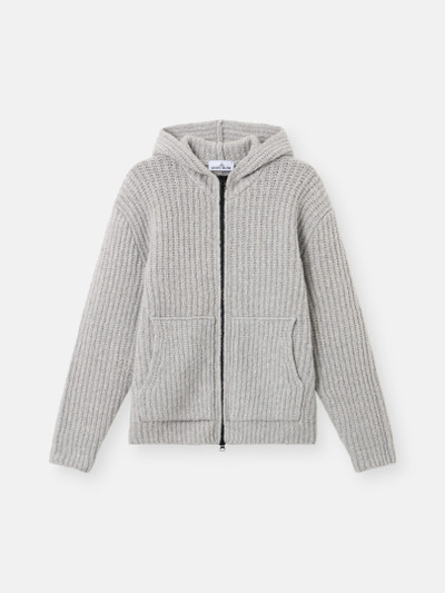 Pull zippé à capuche, coupe ample, avec poches Gris perle mélangé 5100092 FISHERMAN'S RIB WOOL NYLON BOUCLÉ | Stone Island FR