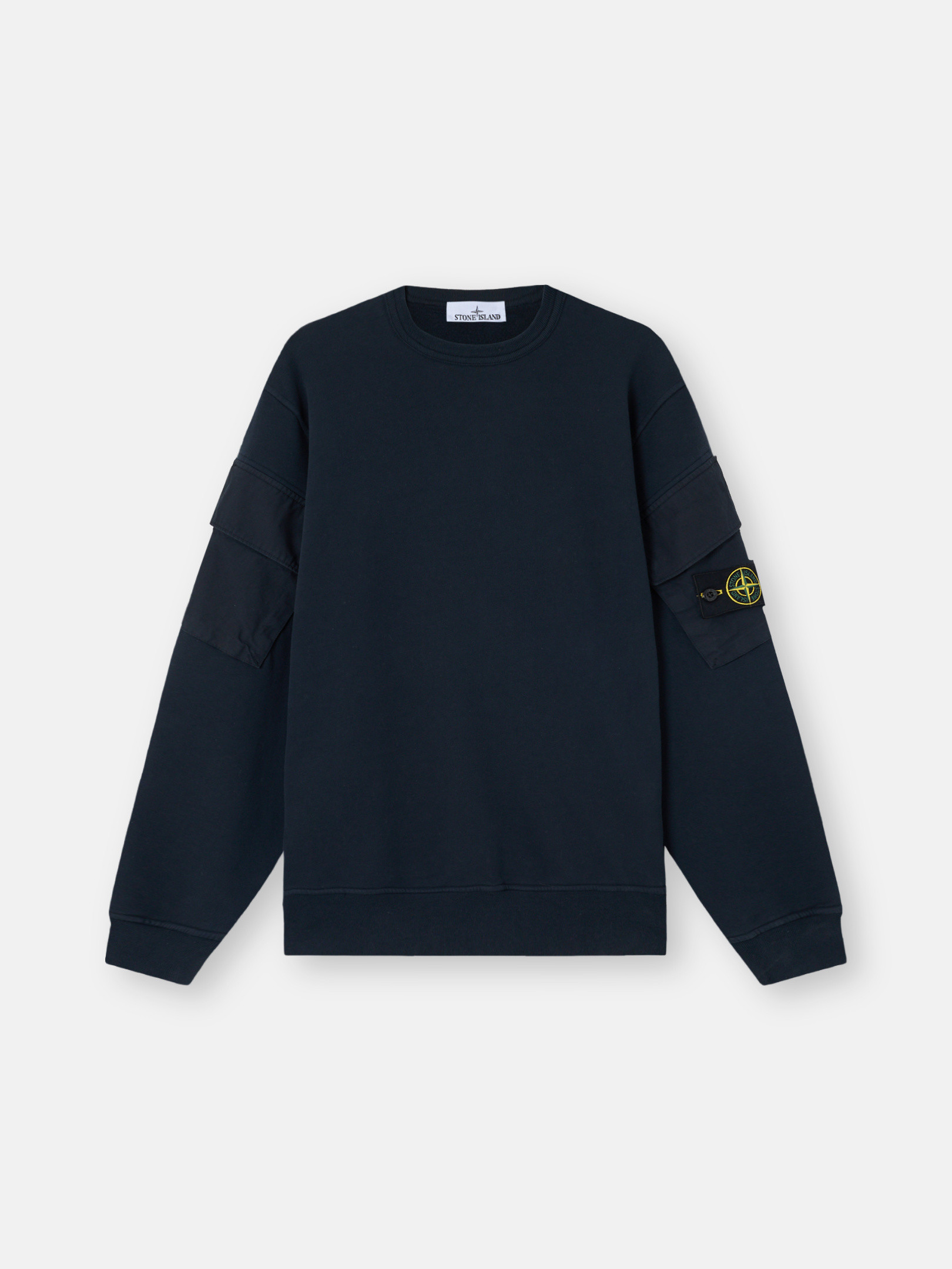 STONE  ネイビー トレーナー Navy Blue Regular-fit crewneck sweatshirt with sleeve pockets