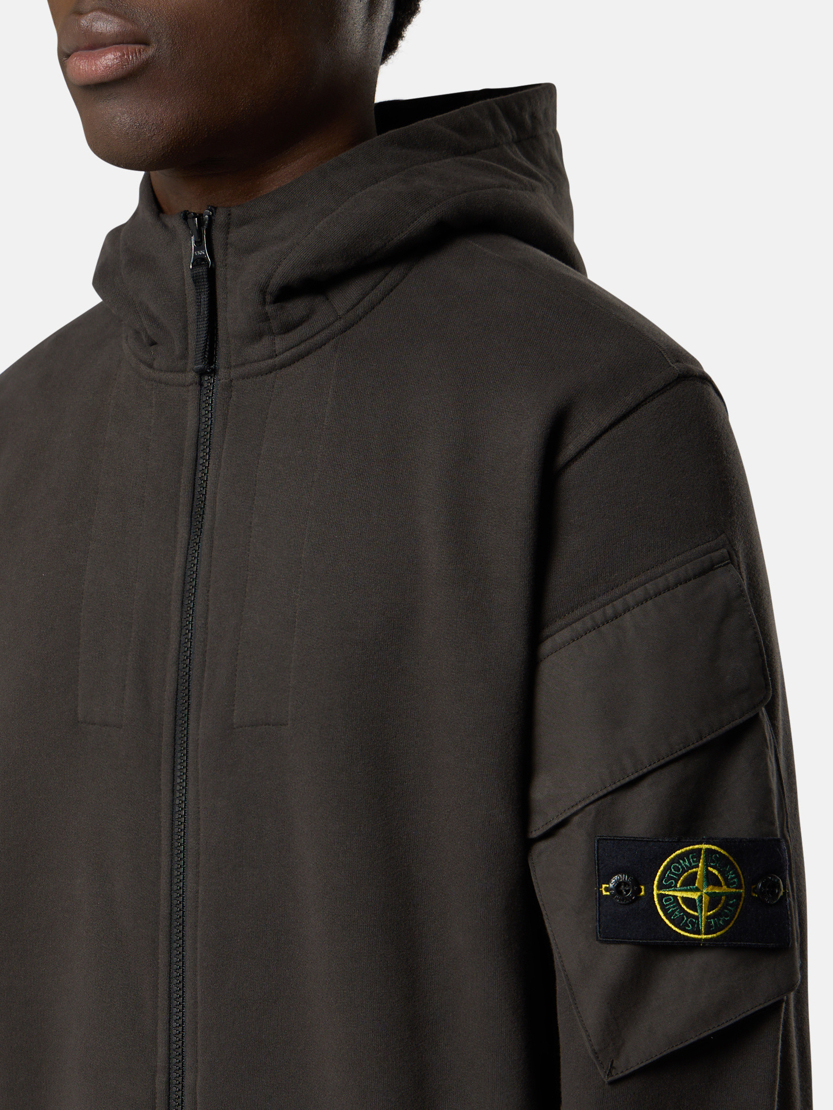 【STONE 】ORGANIC COTTON FLEECE HOODED SWEATSHIRT Lead Grey 6100009 BRUSHED ORGANIC COTTON FLEECE Regular-fit