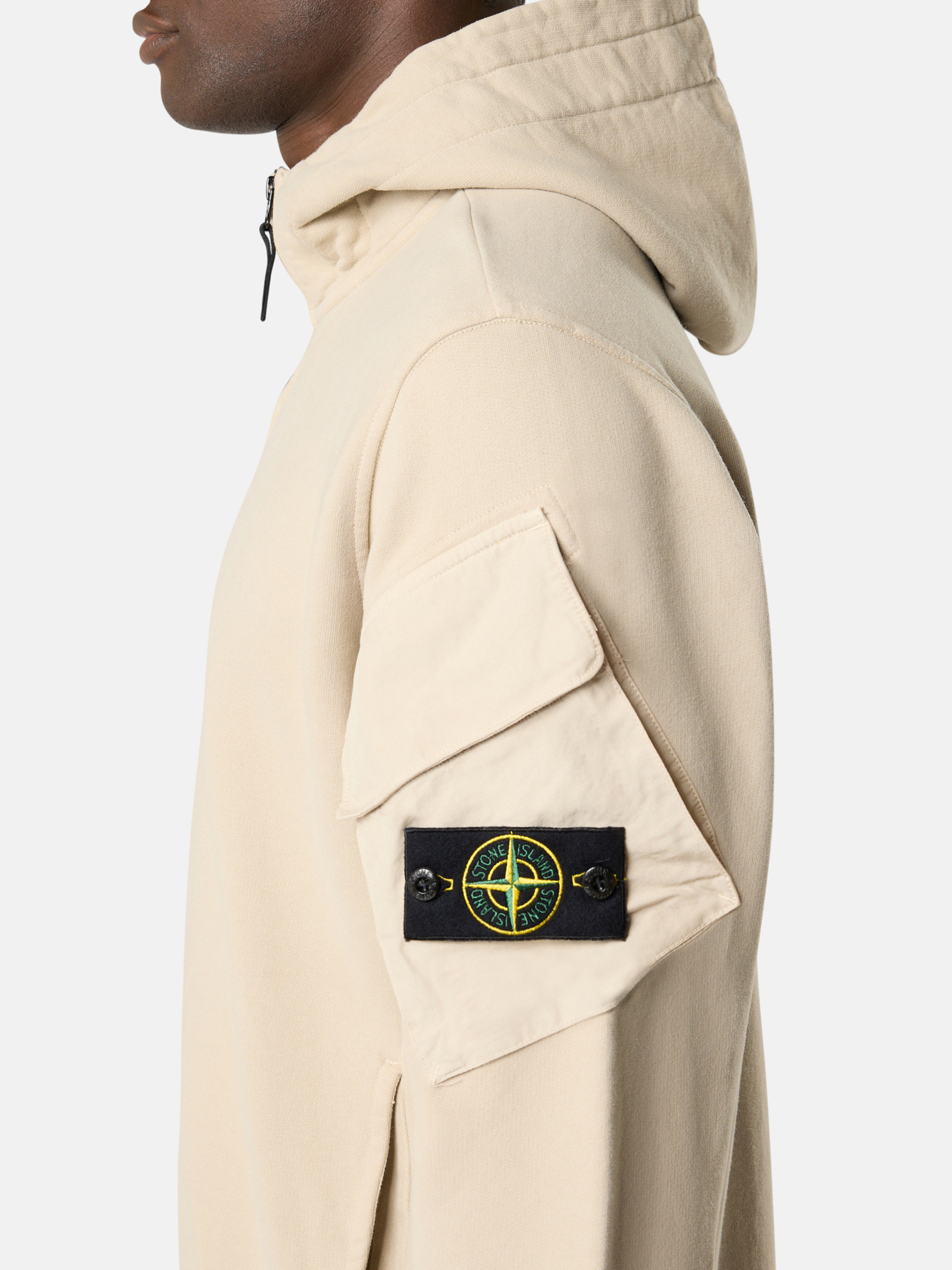 スウェット・トレーナー Stone  Organic cotton fleece hoodie Beige Desert Regular-fit zipper-up hooded sweatshirt with sleeve