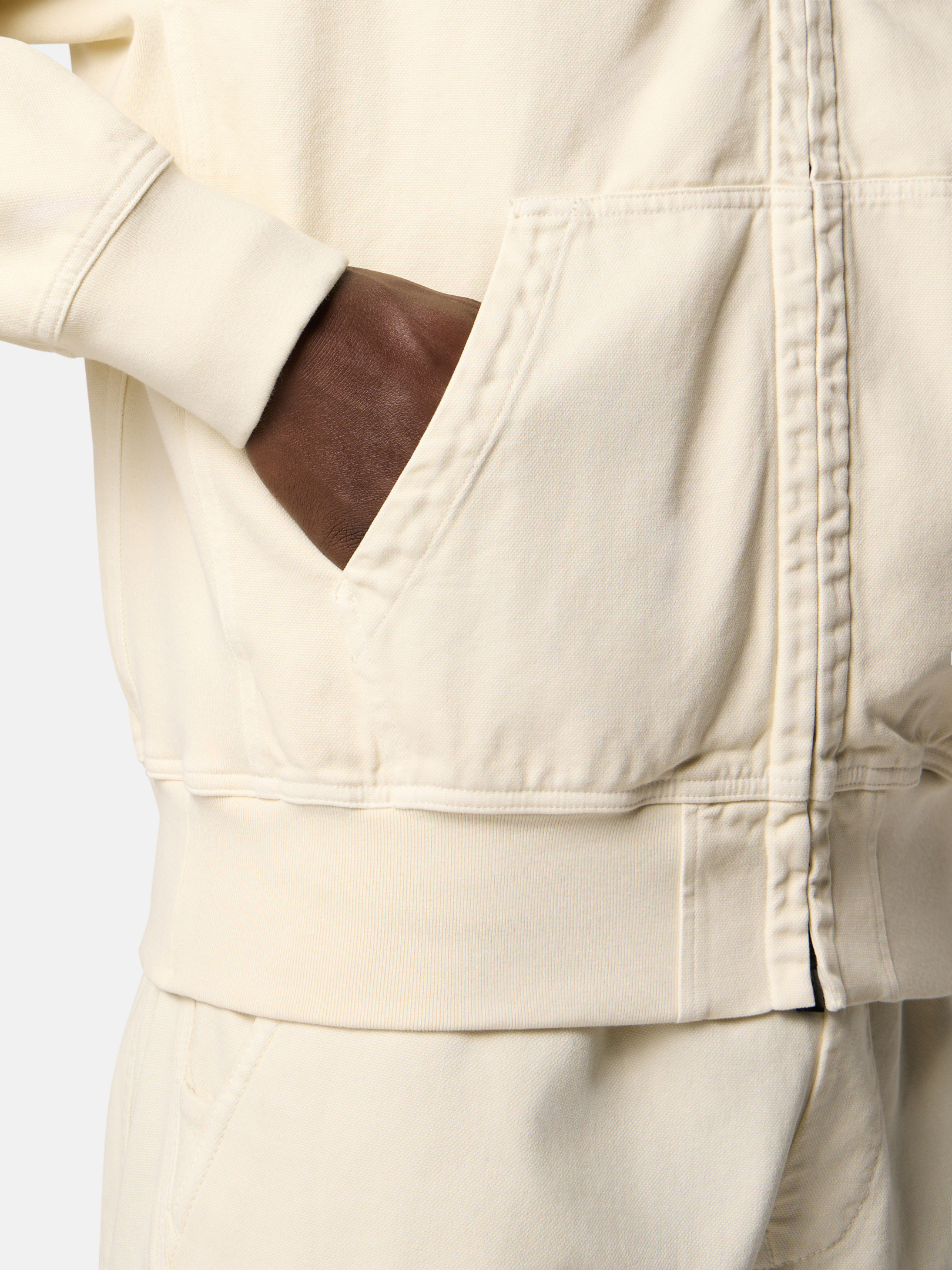 Ivory Oversized-fit hooded zipper-up sweatshirt with ribbed