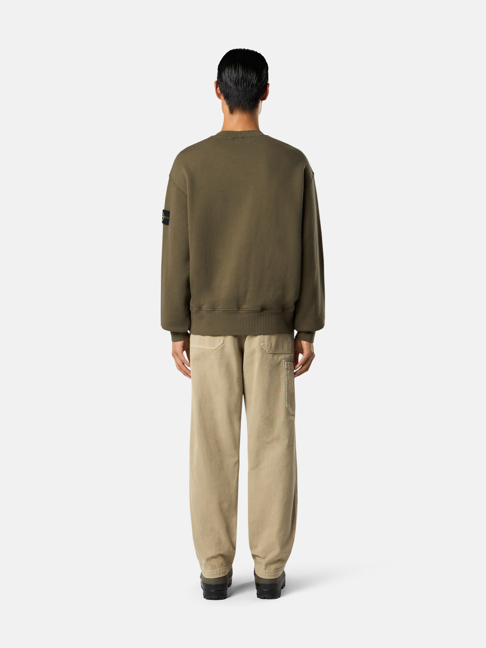 Military Green Oversized-fit crewneck sweatshirt with contrast