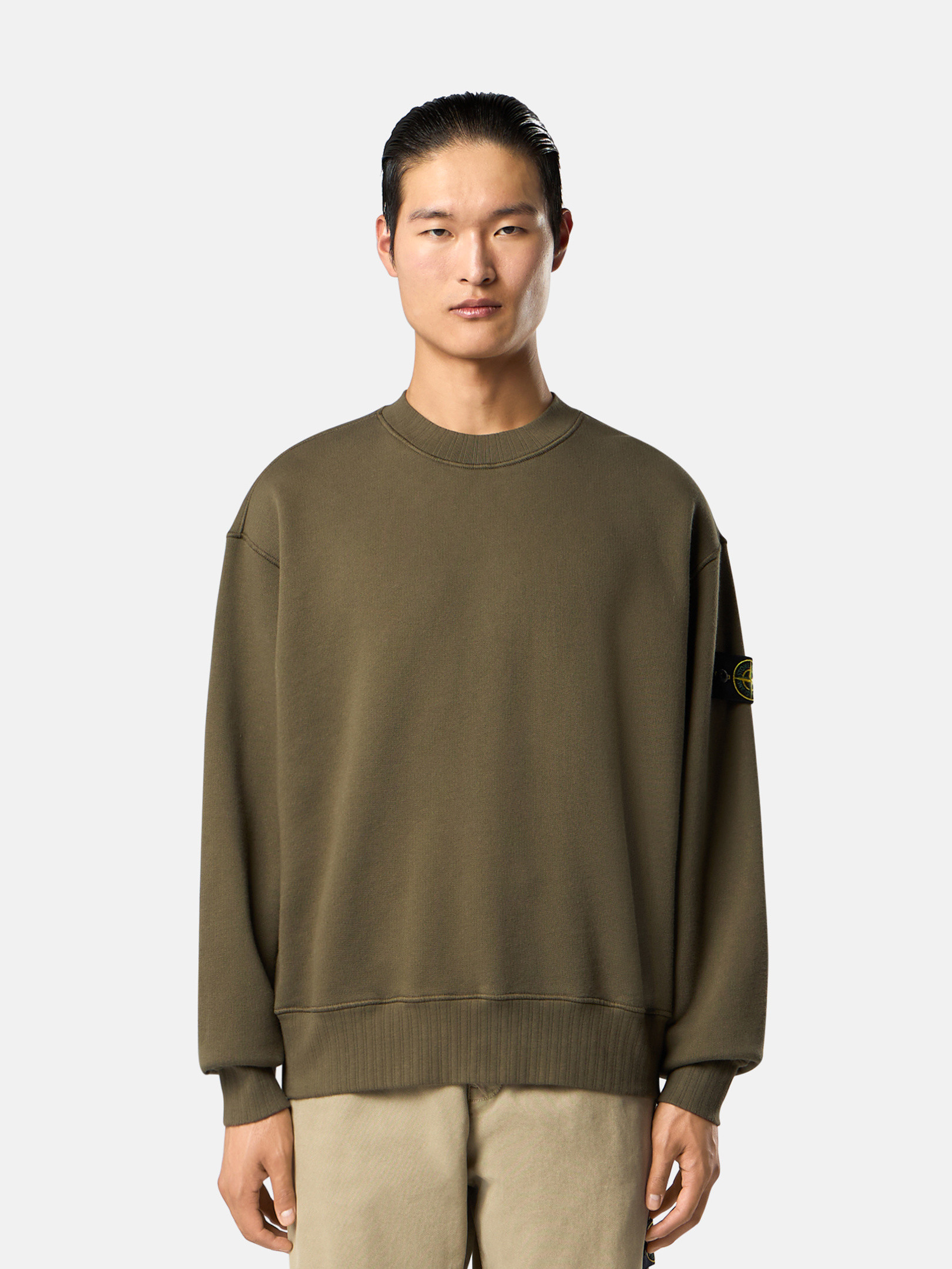 Military Green Oversized-fit crewneck sweatshirt with contrast