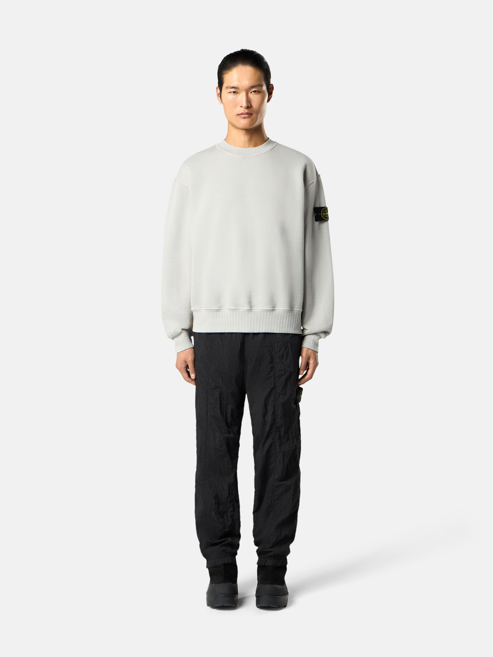 Pearl Grey Oversized-fit crewneck sweatshirt with contrast details