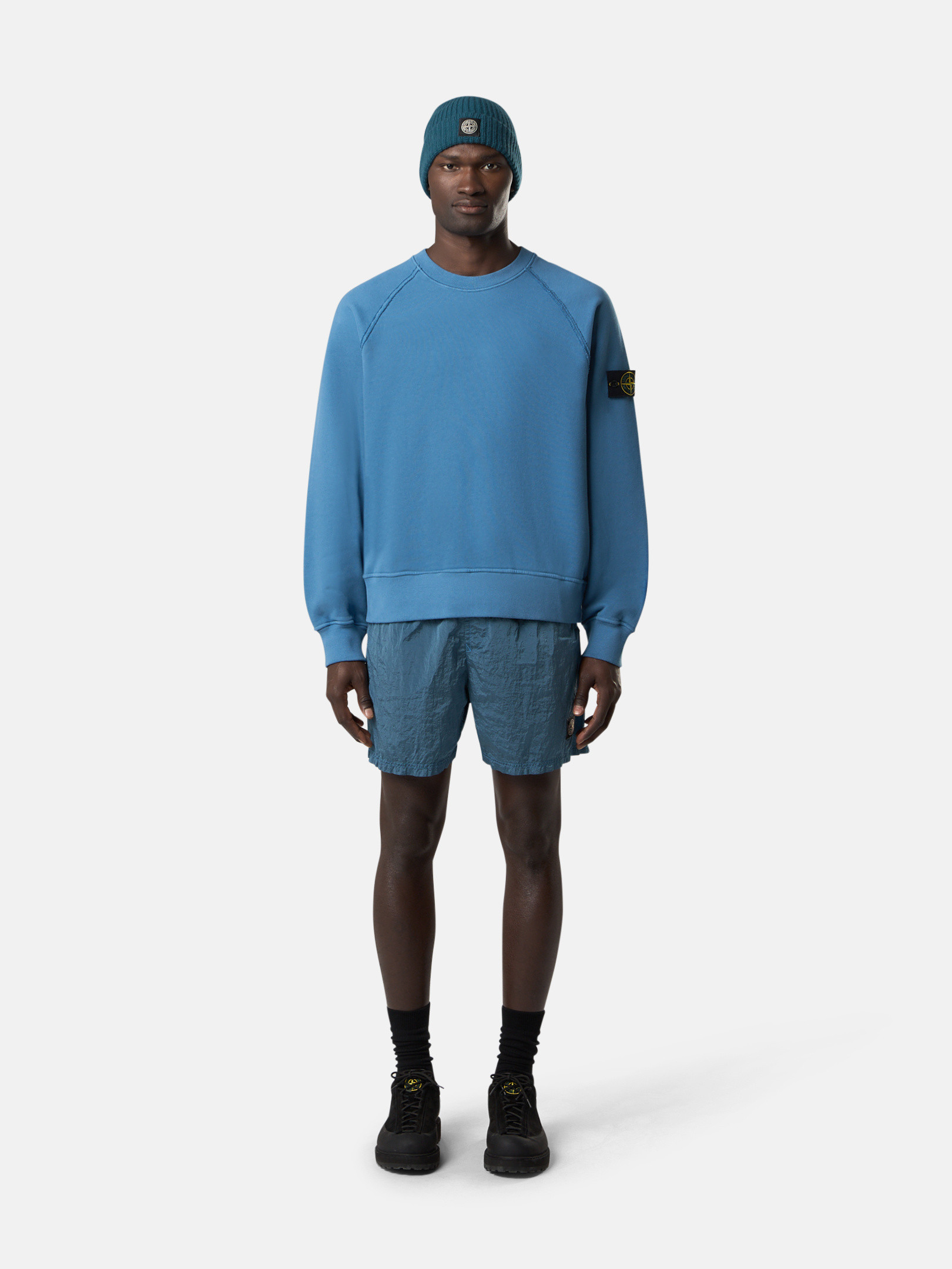 STONE  Blueセーター Navy Blue Crewneck Sweater with Stitch Details 508A3 LAMBSWOOL