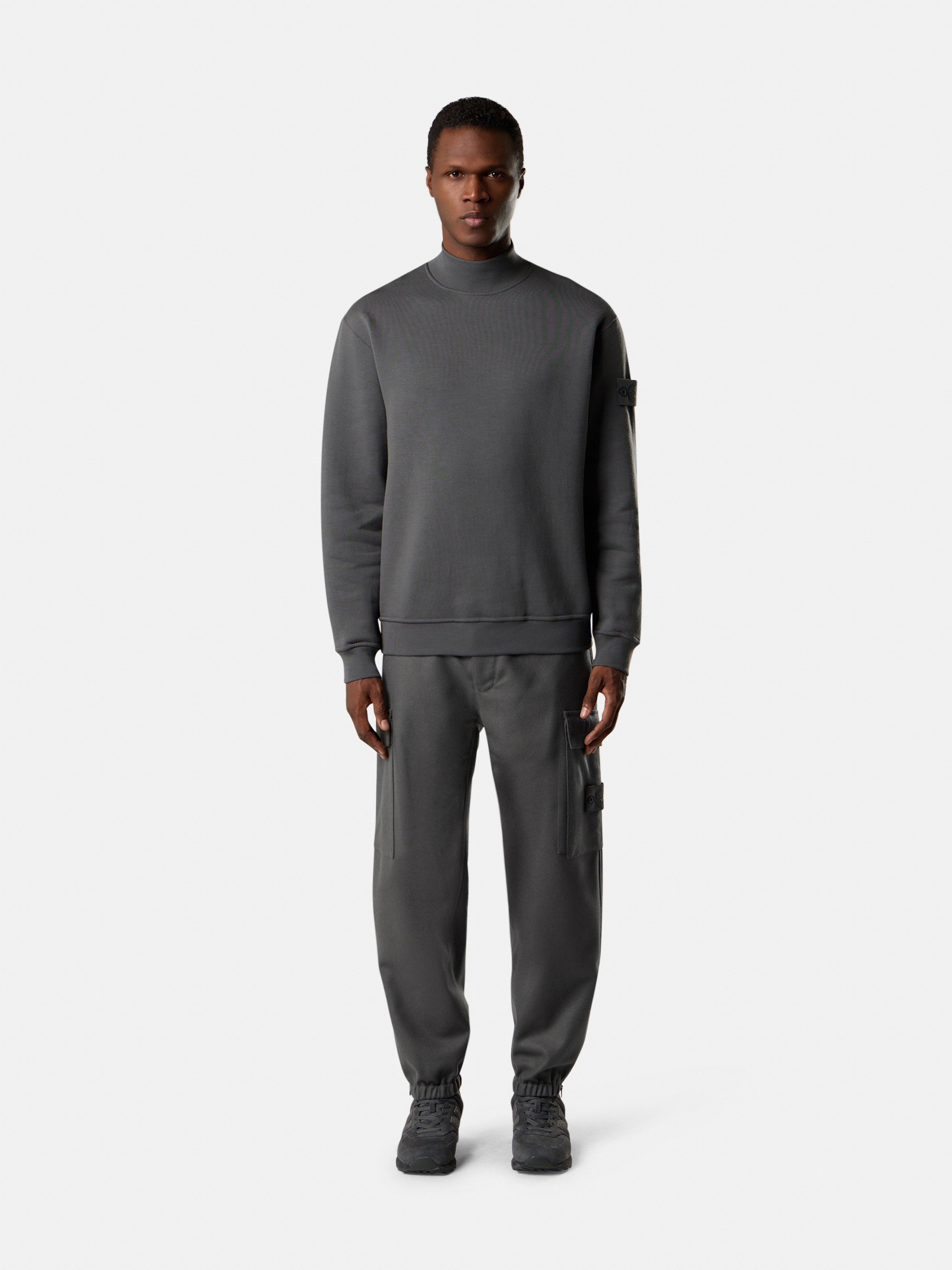 Dark Grey Regular-fit mock neck sweatshirt with ribbed trims