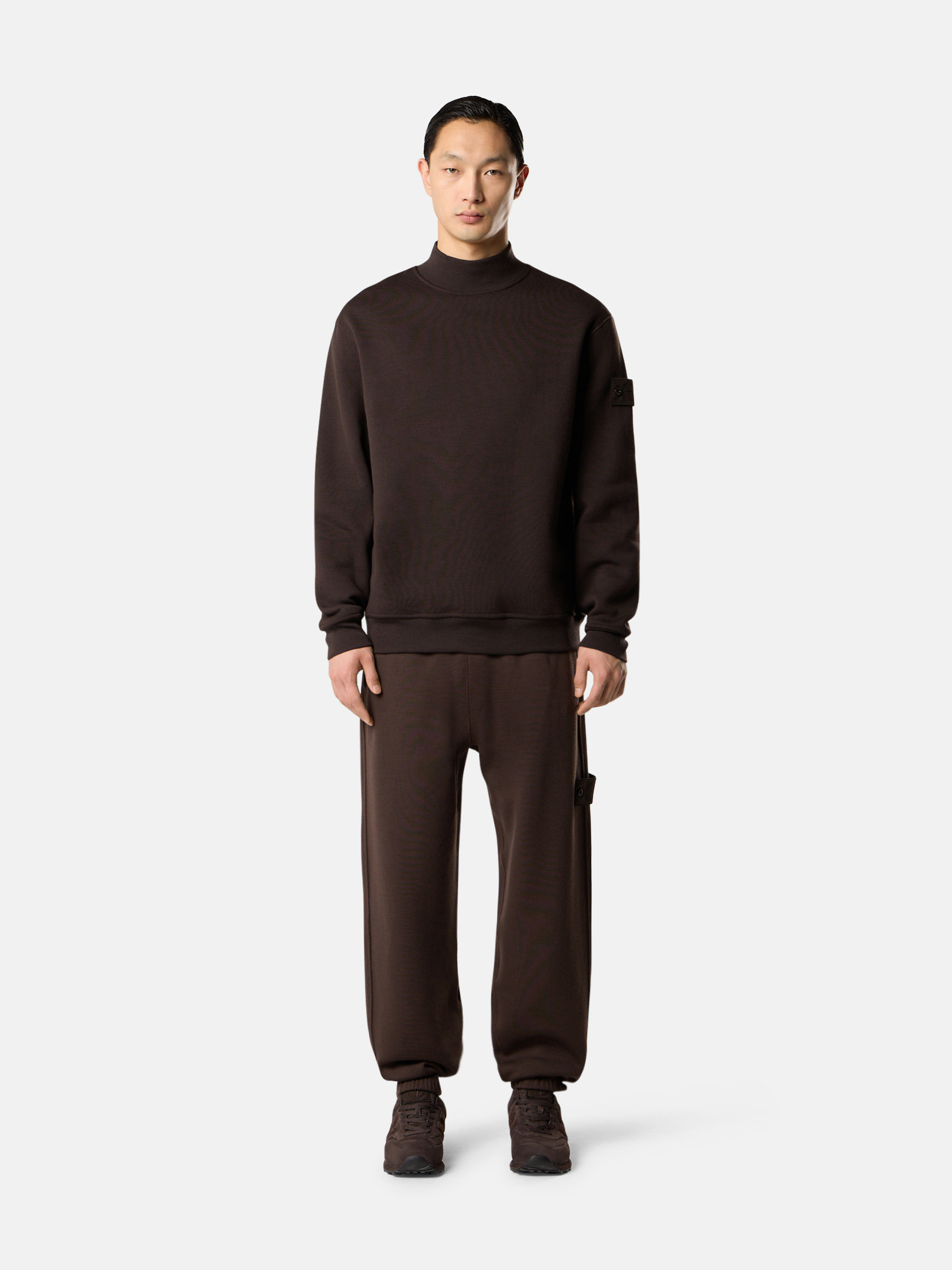 Dark Brown Regular-fit mock neck sweatshirt with ribbed trims