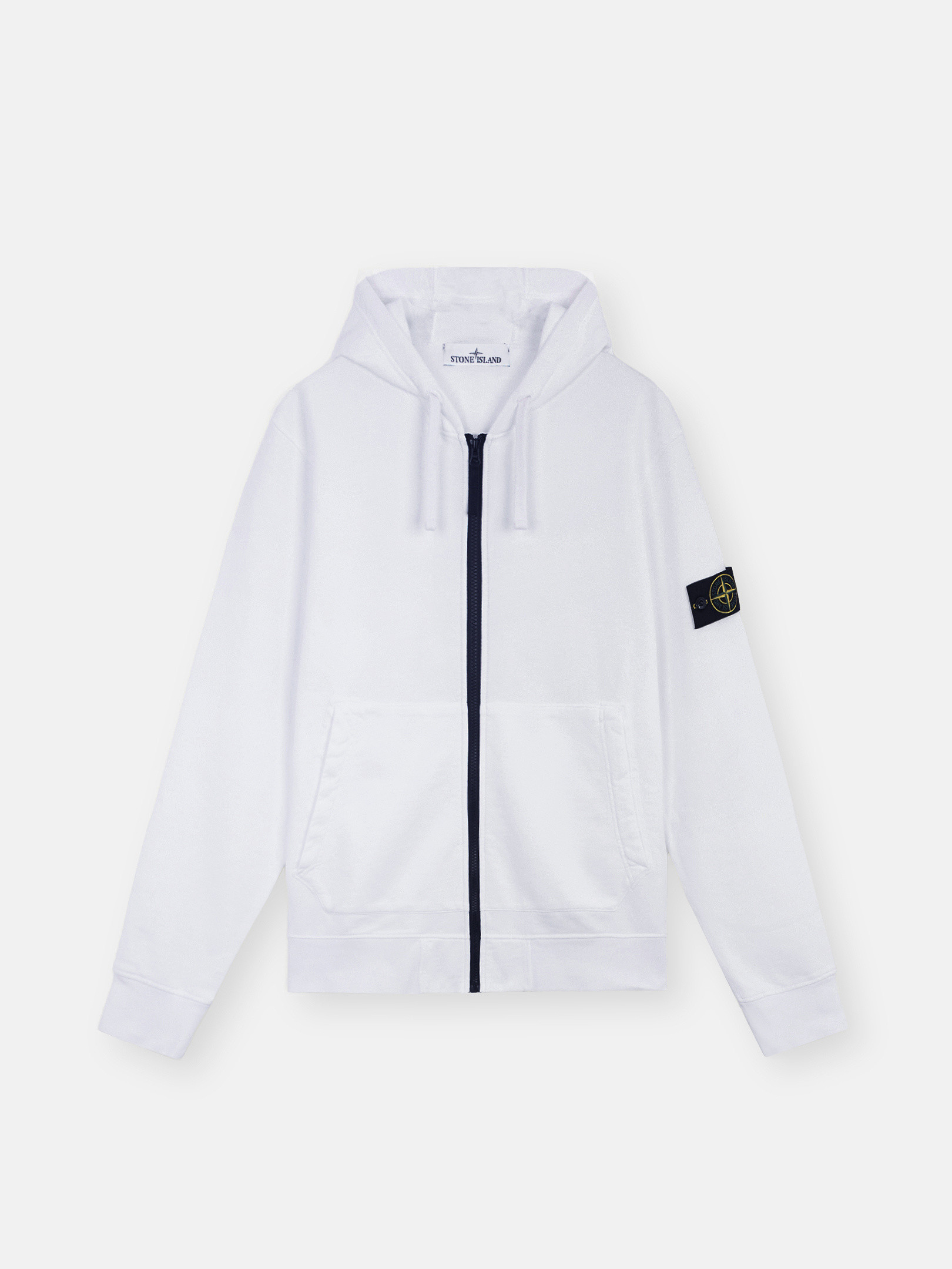 [大値下げ] STONE  ホワイト フード付きパーカー STONE ISLAND (ストーンアイランド) 裏毛 袖ロゴパッチ 無地