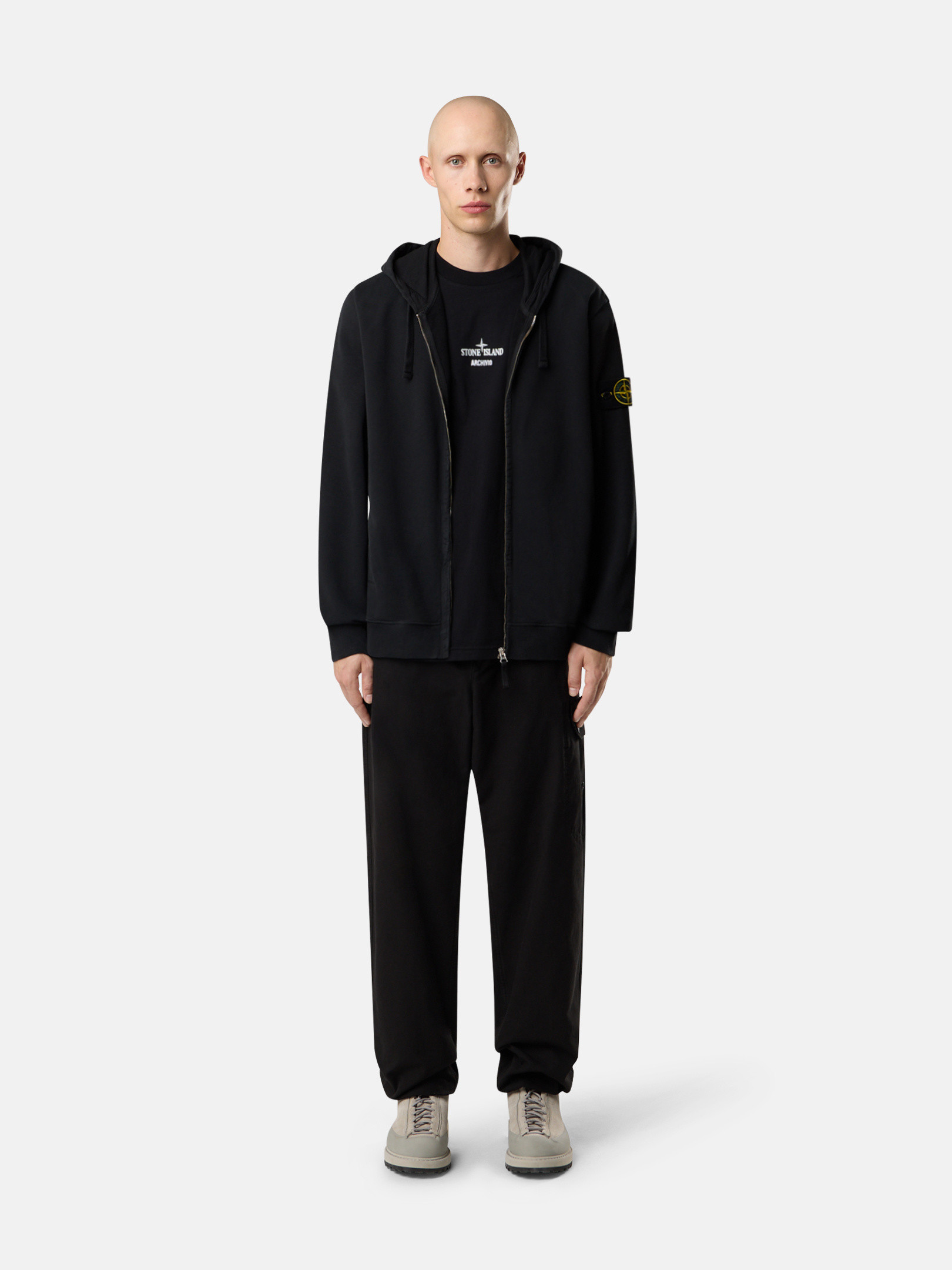 Black Regular-fit hooded zipper-up sweatshirt with pockets 6100067