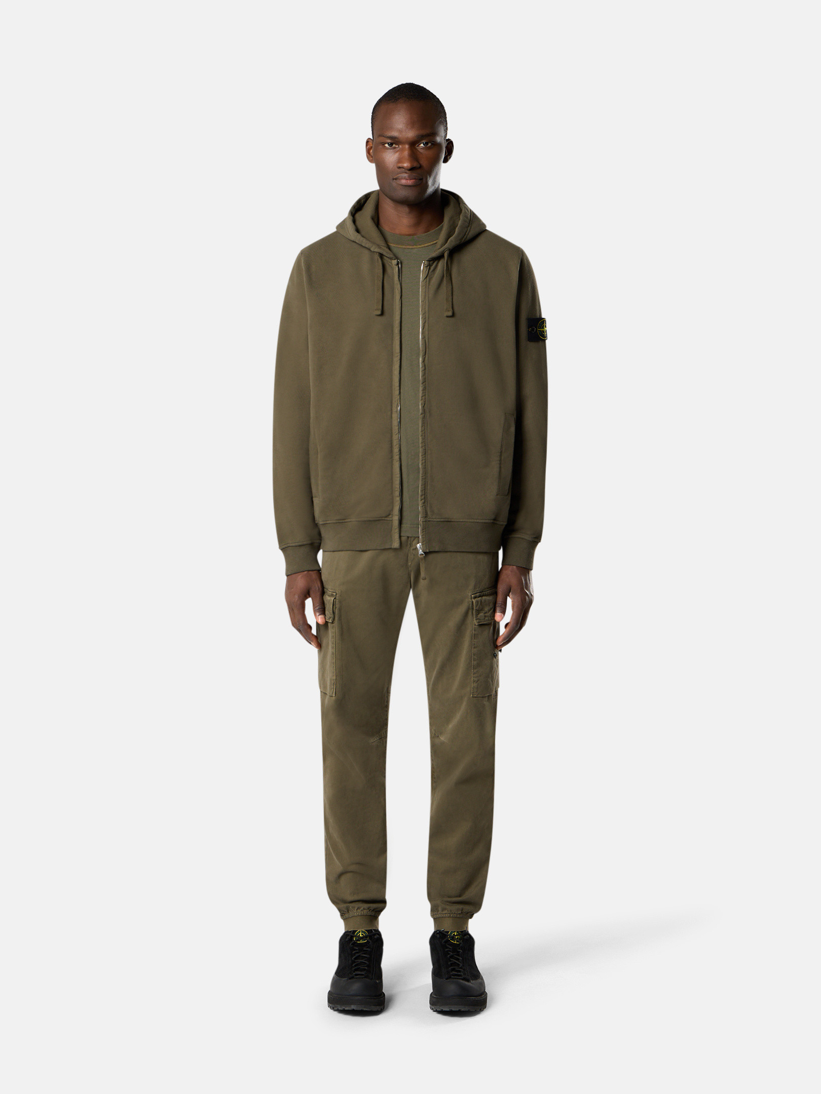 Military Green Regular-fit hooded zip-up sweatshirt with