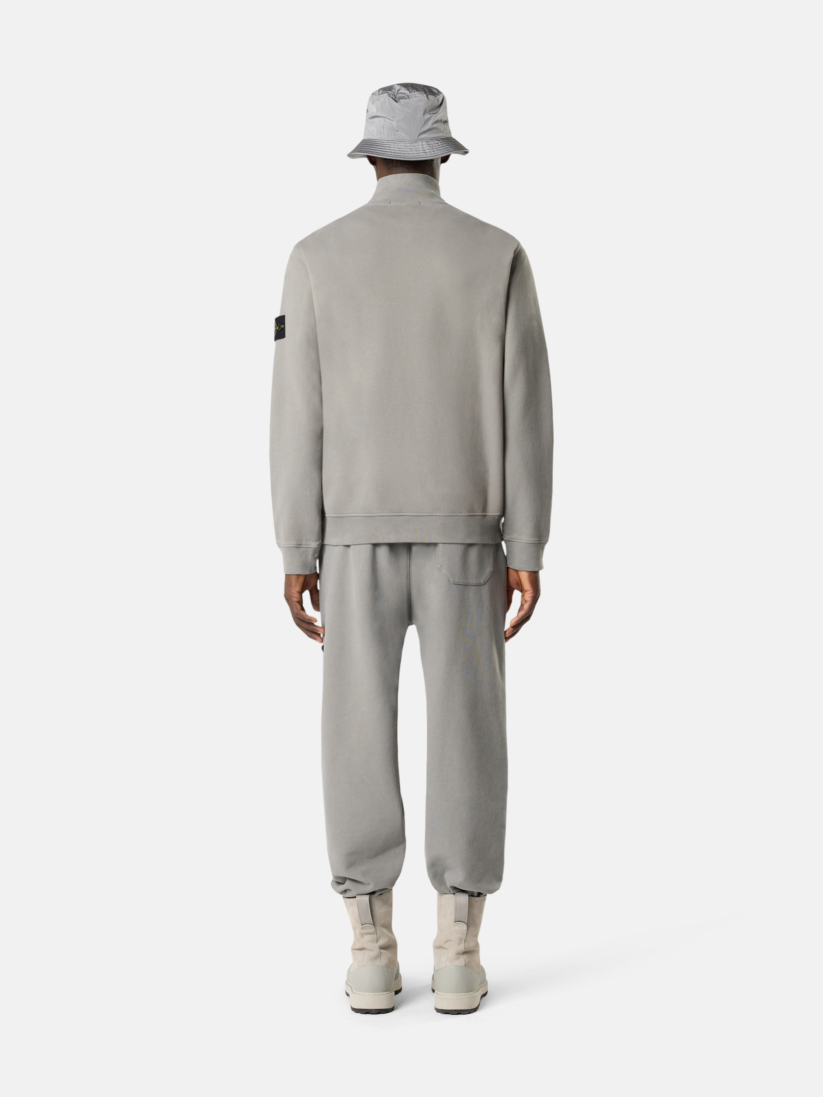 Cement Regular-fit half-zipper sweatshirt with ribbed inlays
