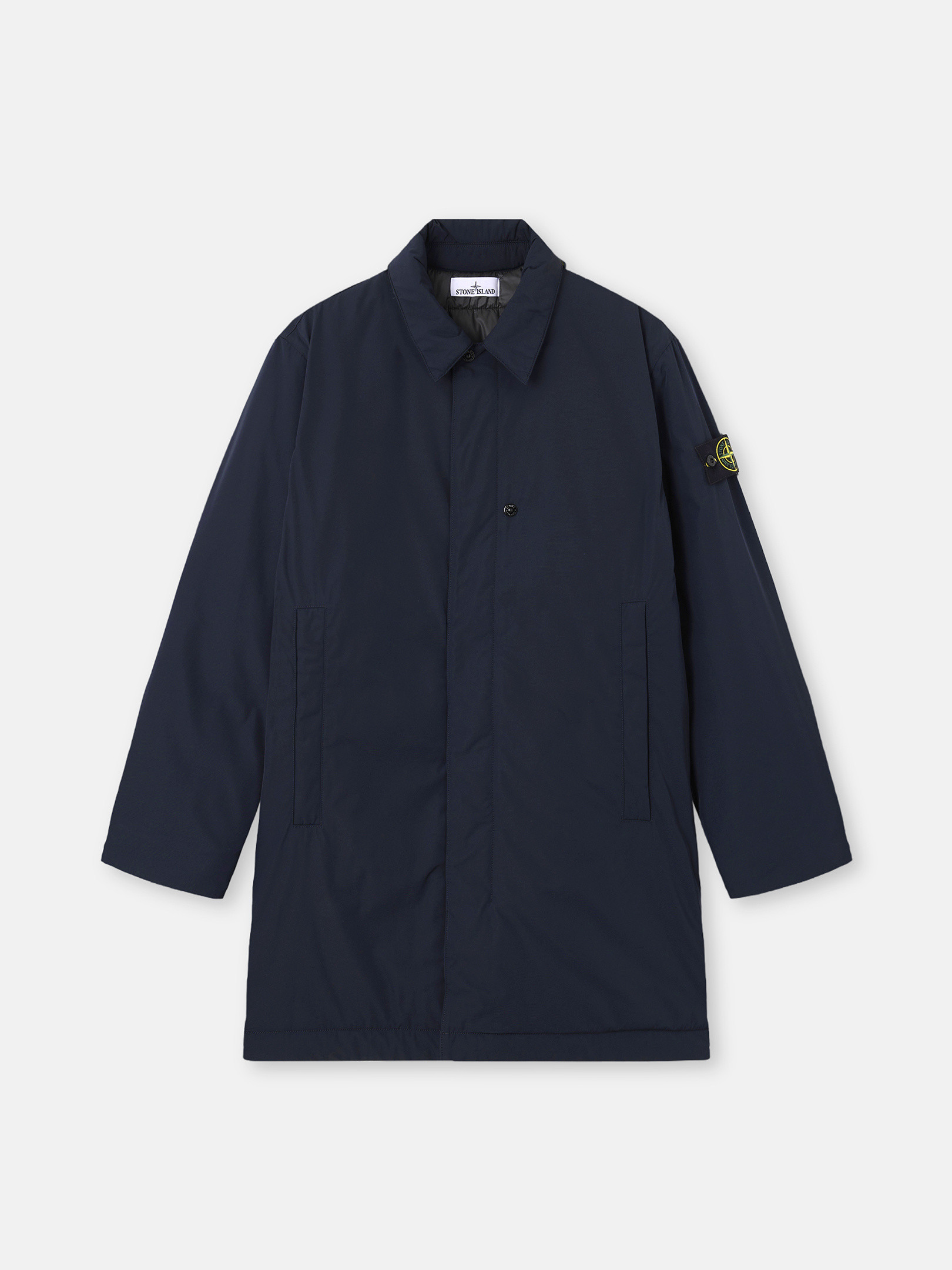 Stone Island Padded Car Coat With Anti-drip And Snap Pockets In Blue