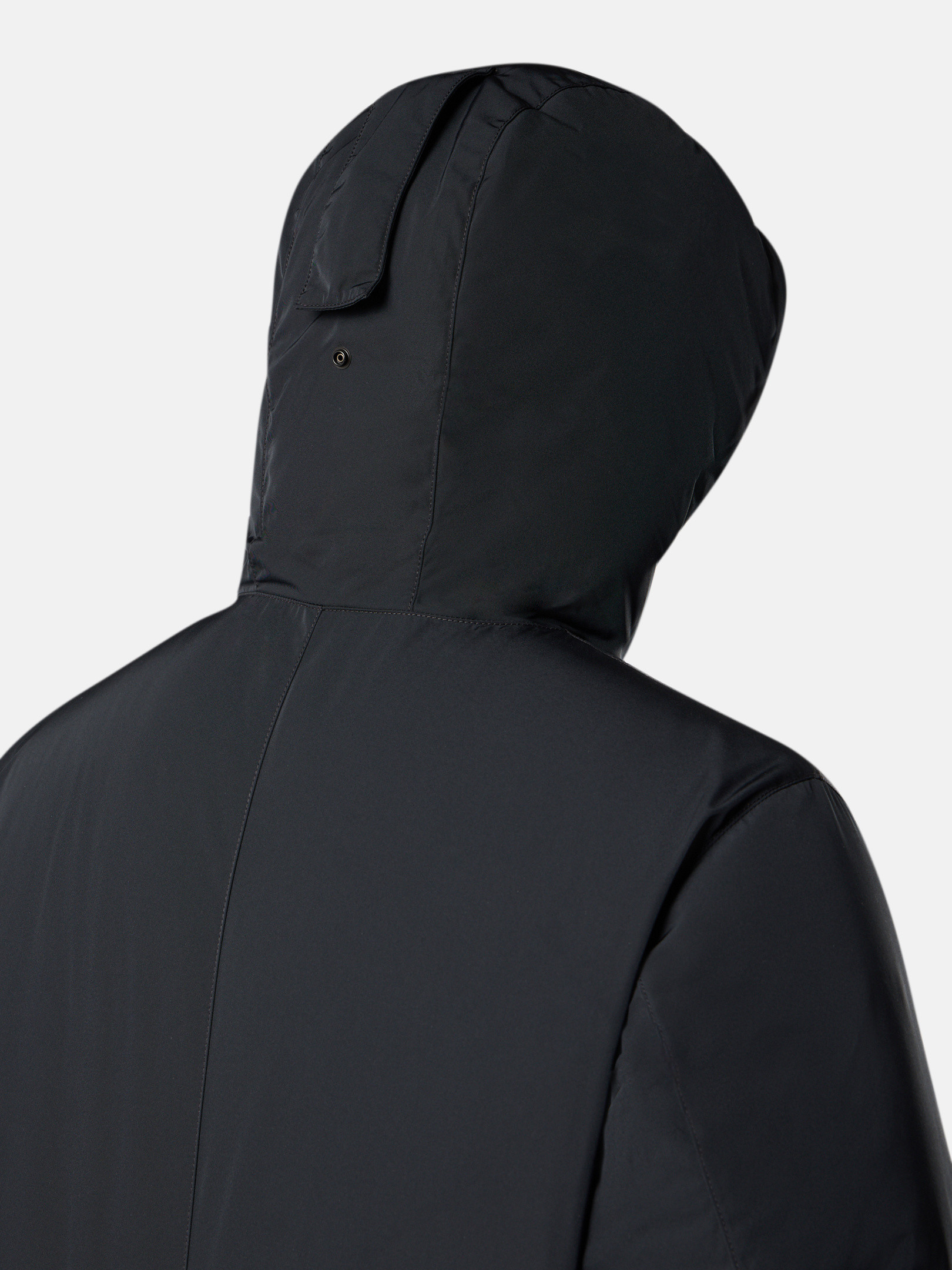 Black Hooded down parka with anti-drop and multi-pocket