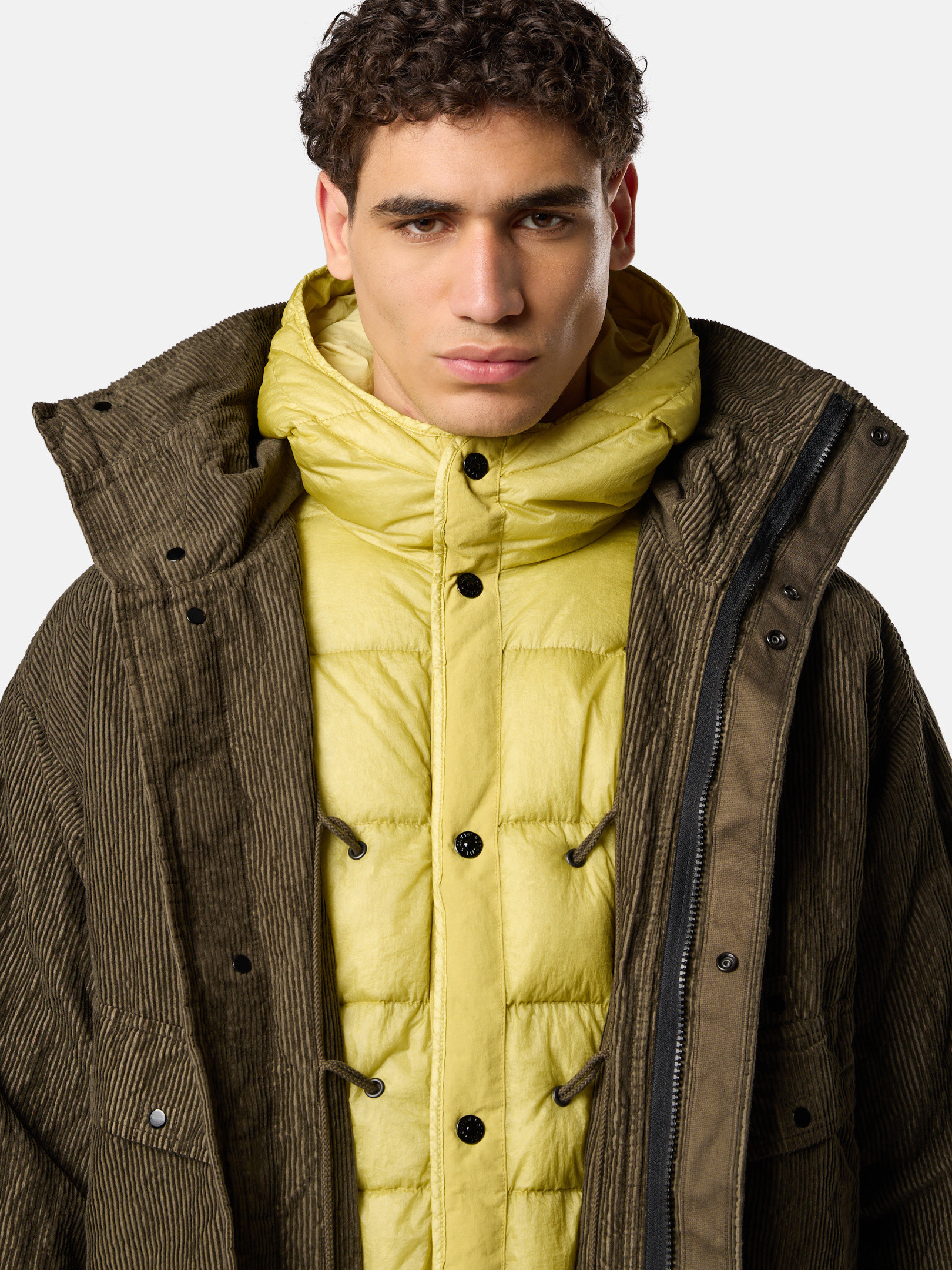 Military Green Hooded parka with anti-drop and detachable down