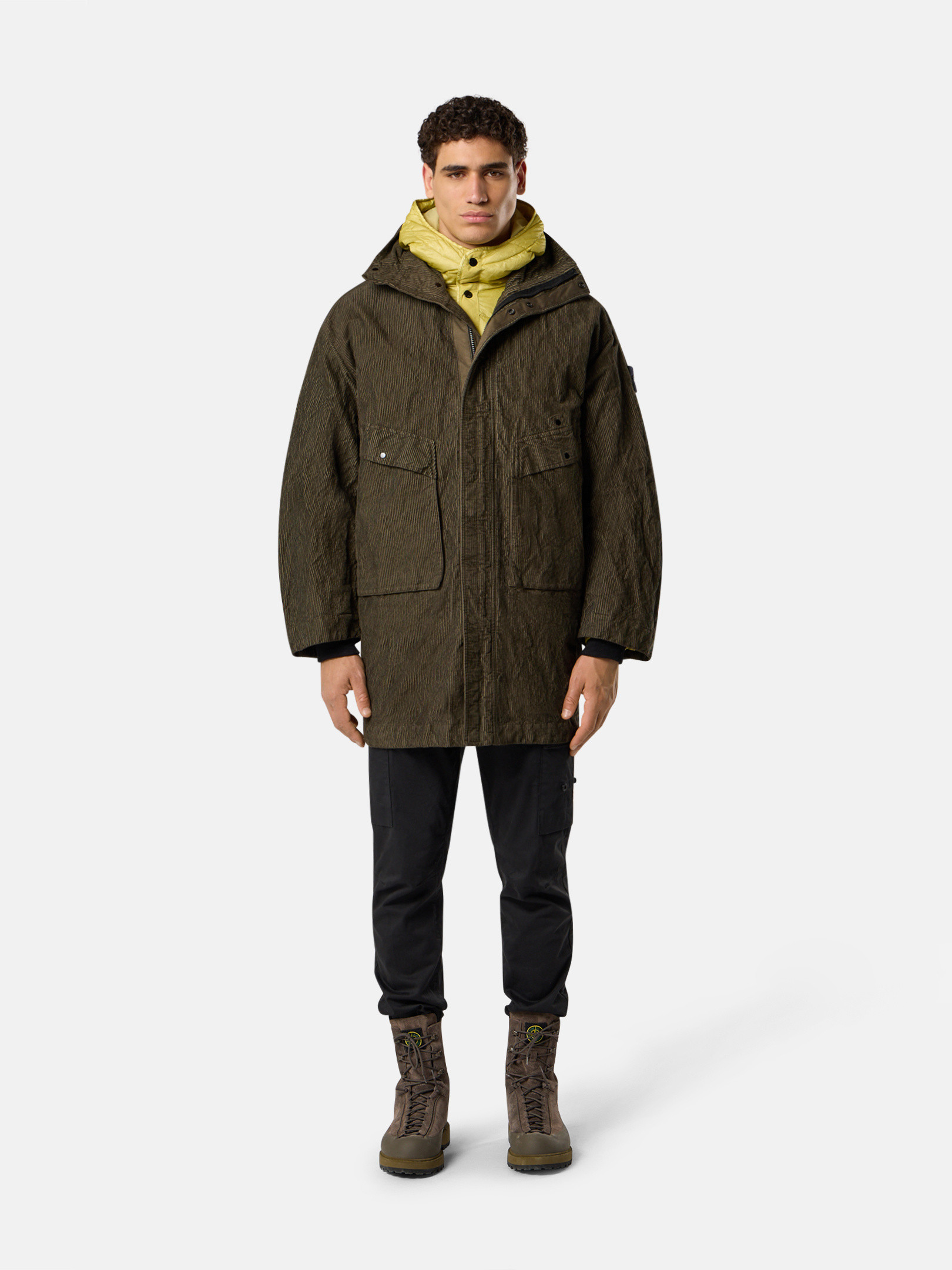 Military Green Hooded parka with anti-drop and detachable down