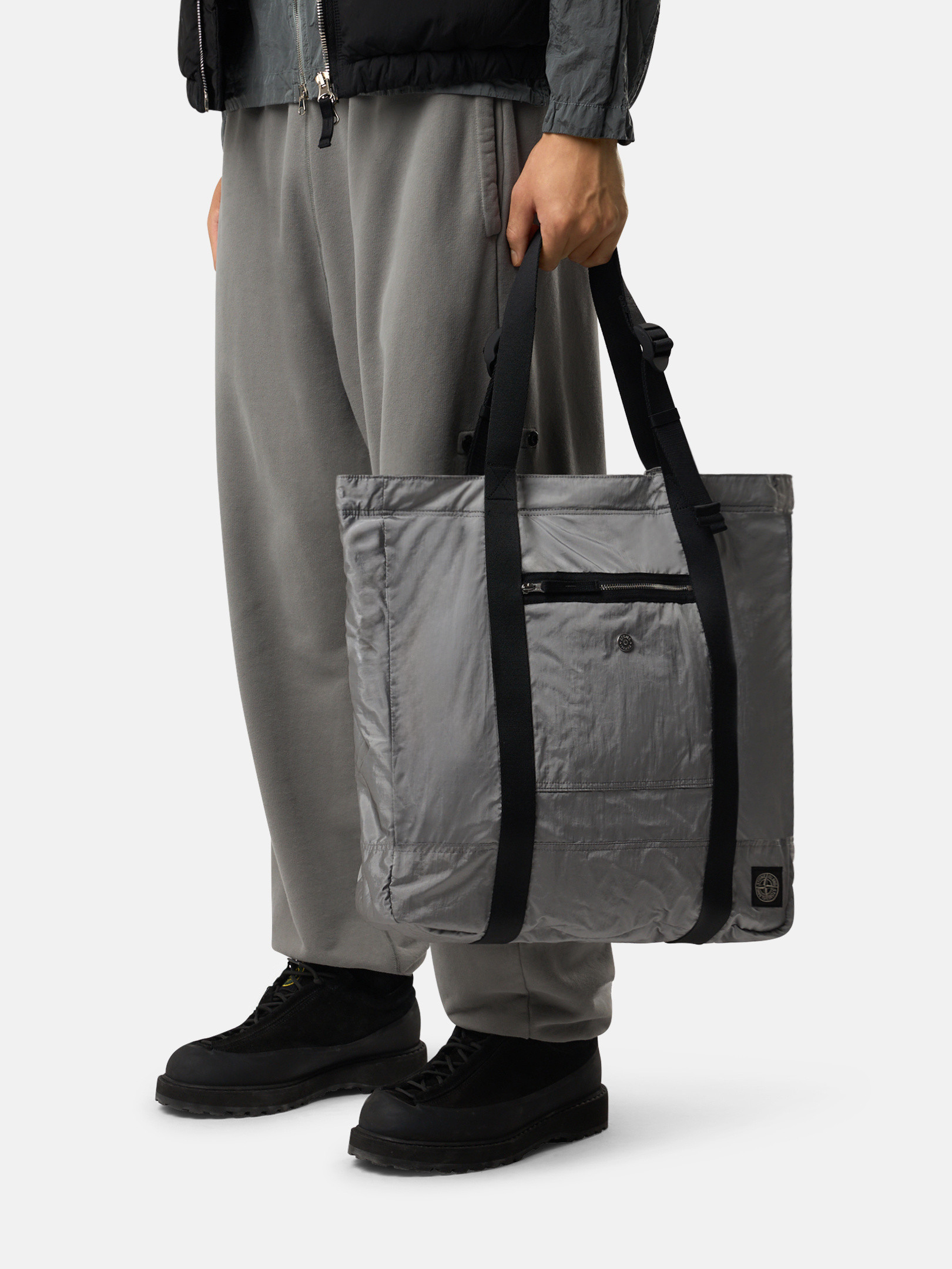 パールグレー トートバッグ フロントファスナーポケット＆リップス