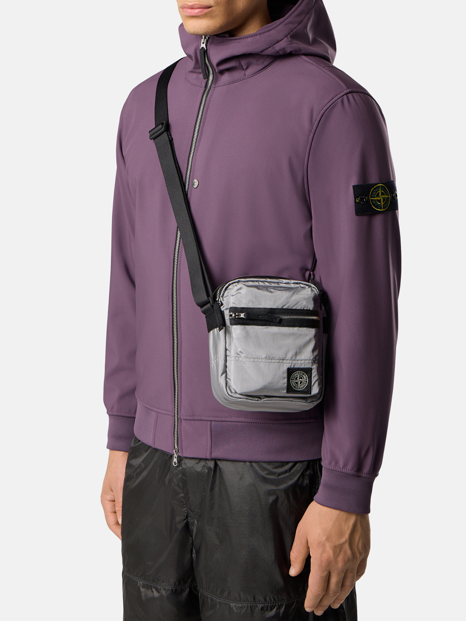 Pearl Grey Pouch bag with front pocket and ripstop lining