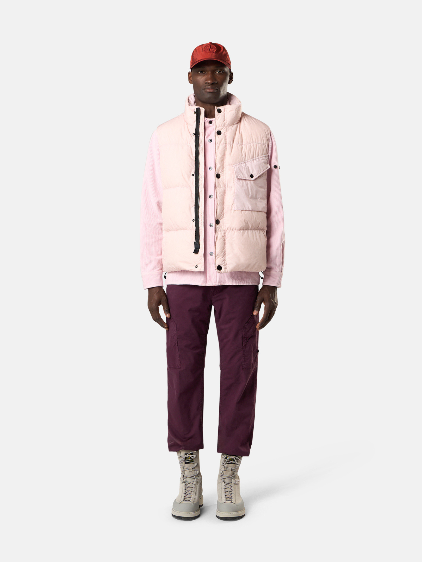 Rosa Windfeste Daunenweste mit Reißverschlusstaschen G100003