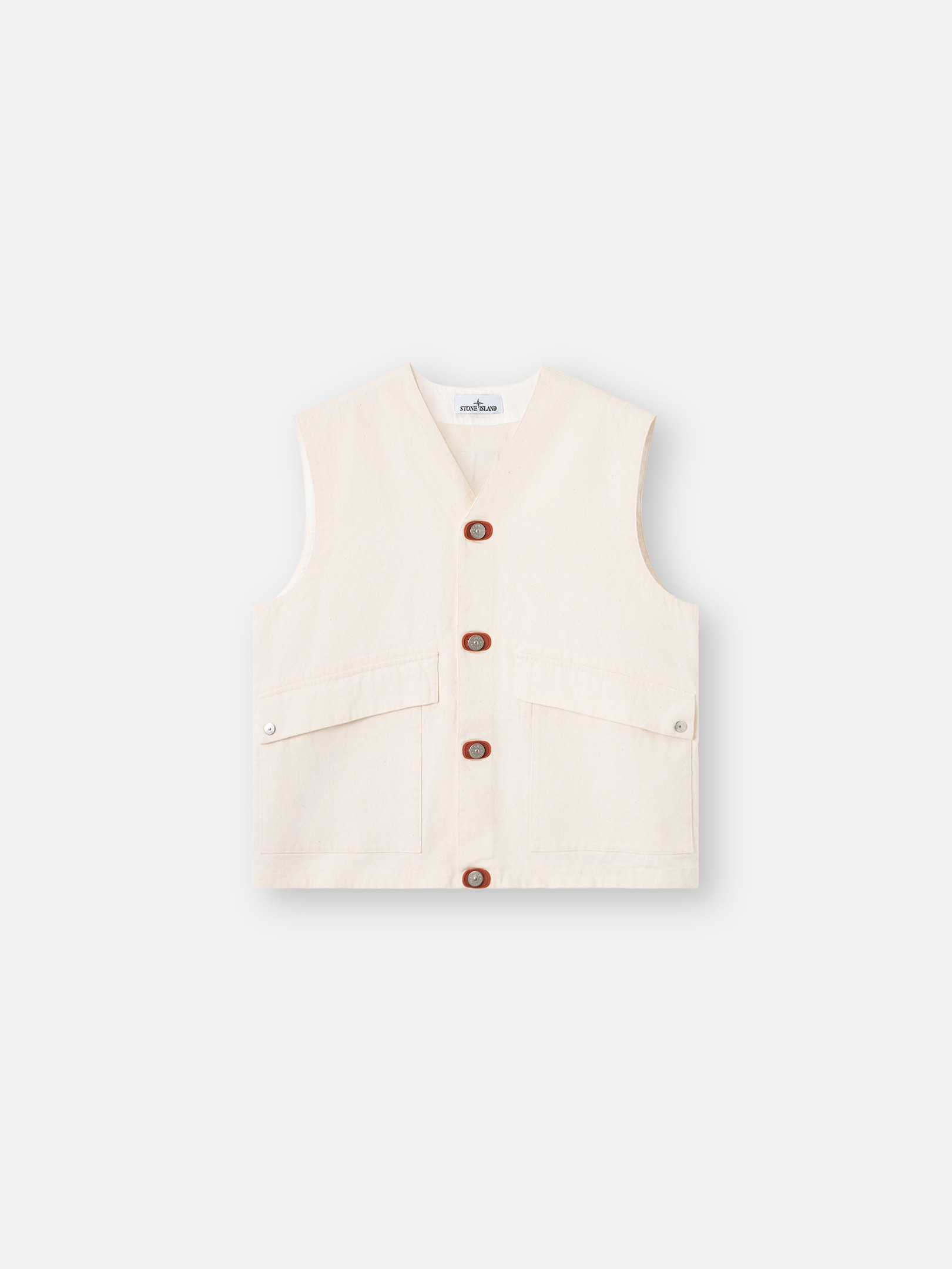 Stone Island Vest With Button Fastening And Rubber Patches In White